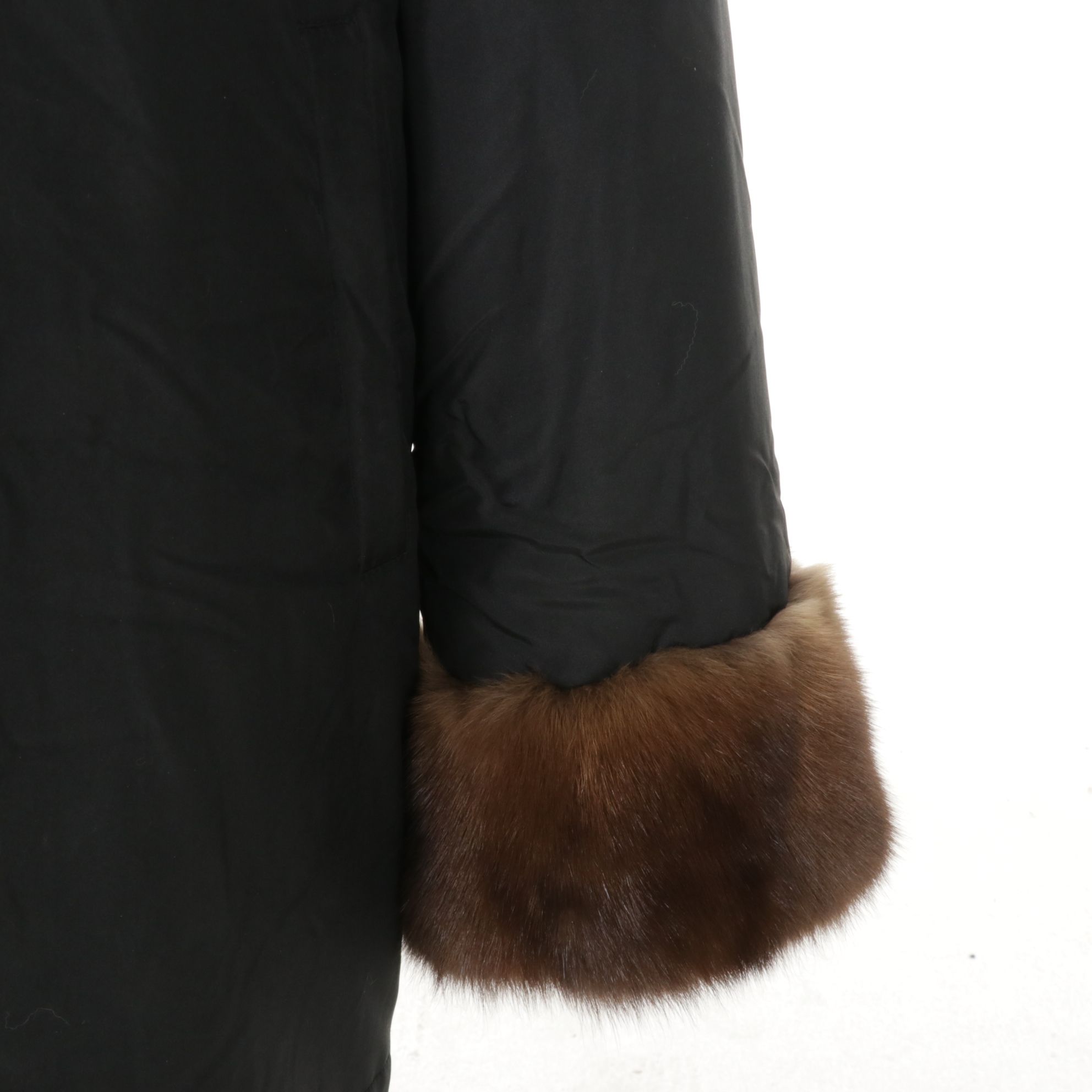 Russian Sable Fur Trimmed Reversible Storm Coat in Black/Brown