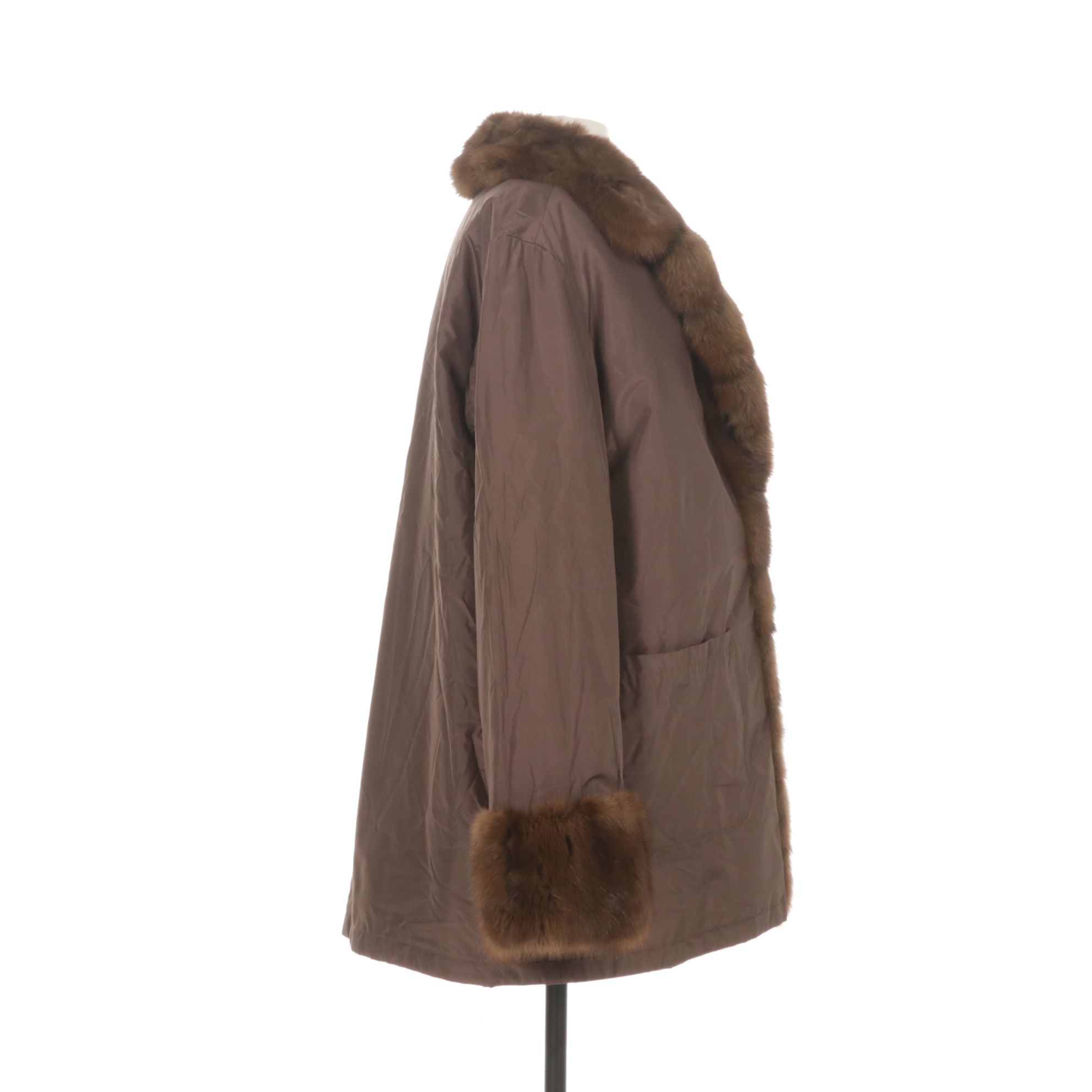 Russian Sable Fur Trimmed Reversible Storm Coat in Black/Brown