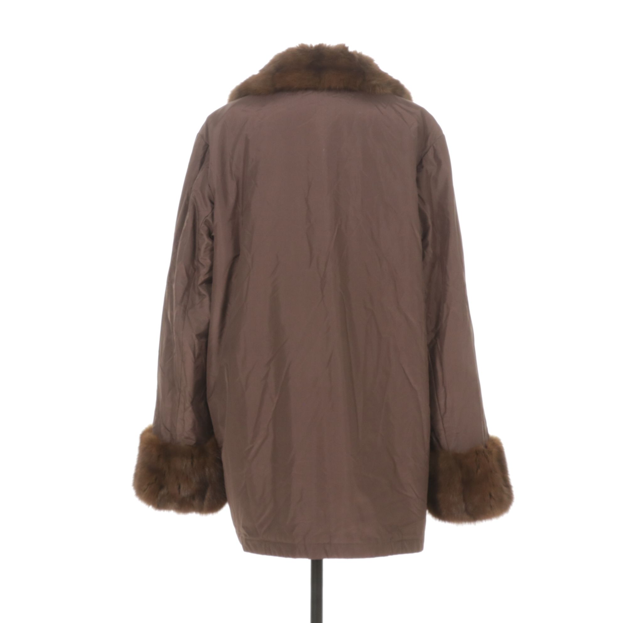 Russian Sable Fur Trimmed Reversible Storm Coat in Black/Brown
