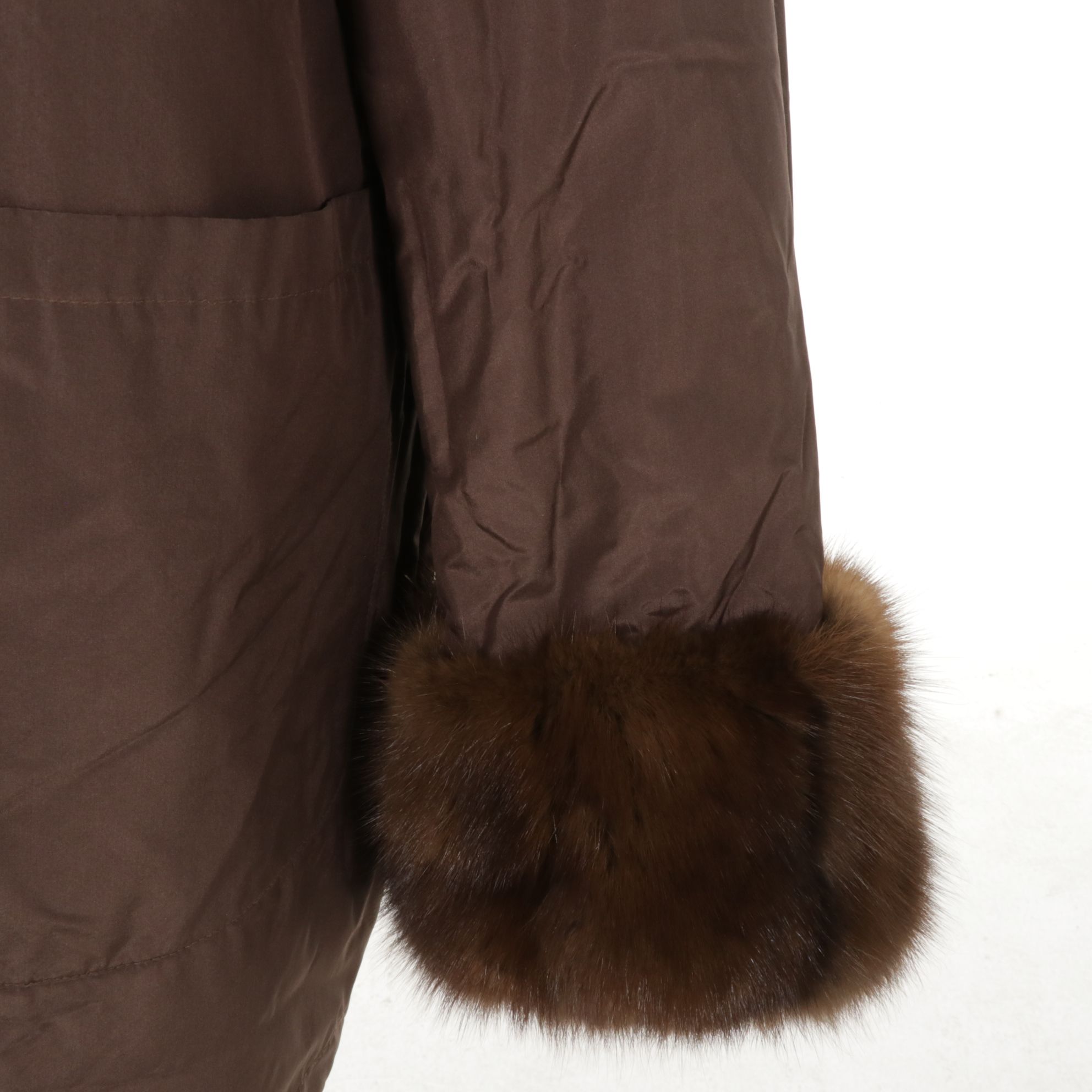 Russian Sable Fur Trimmed Reversible Storm Coat in Black/Brown
