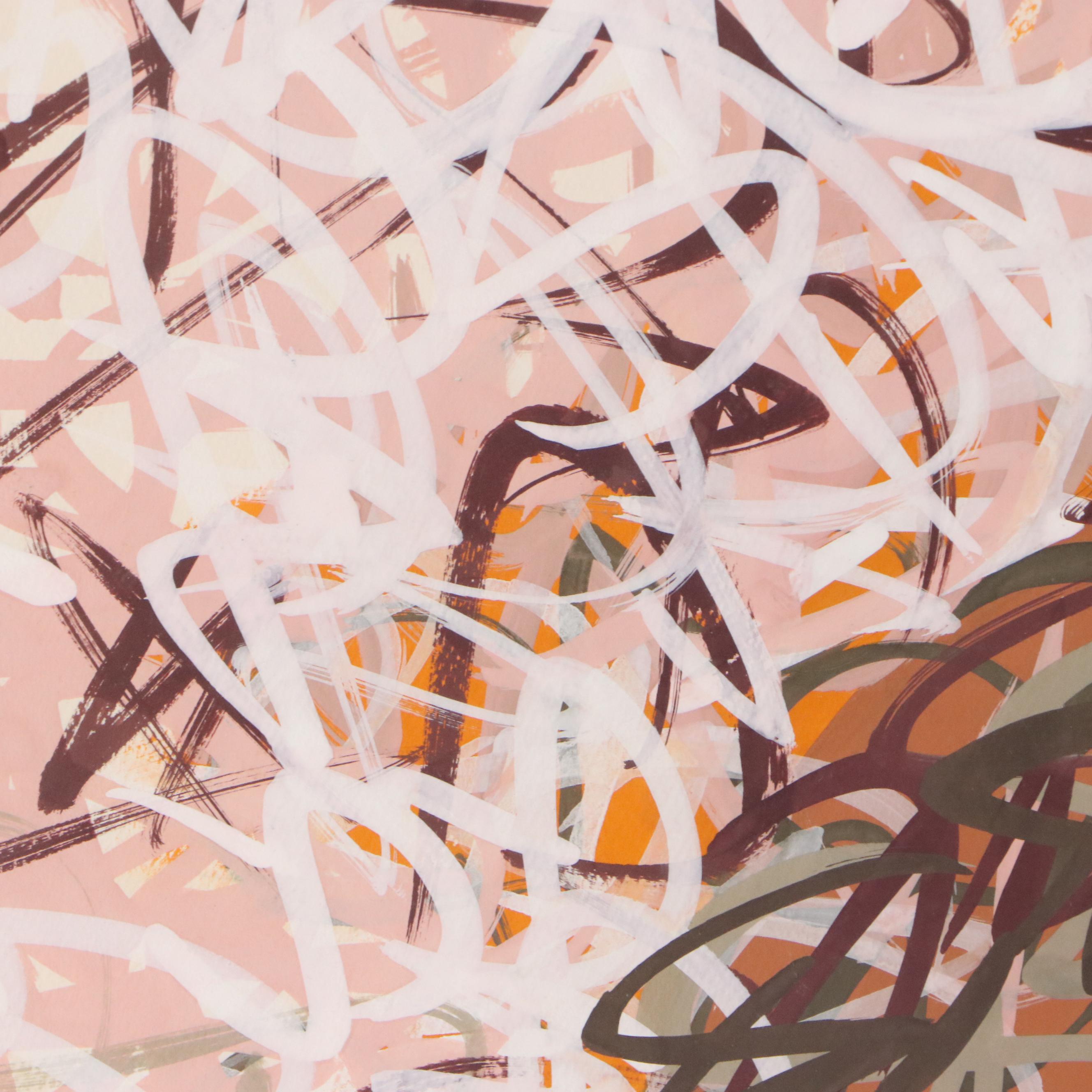 Walter Stomps Jr. Figural Gouache Painting with Layered Marks, 20th Century