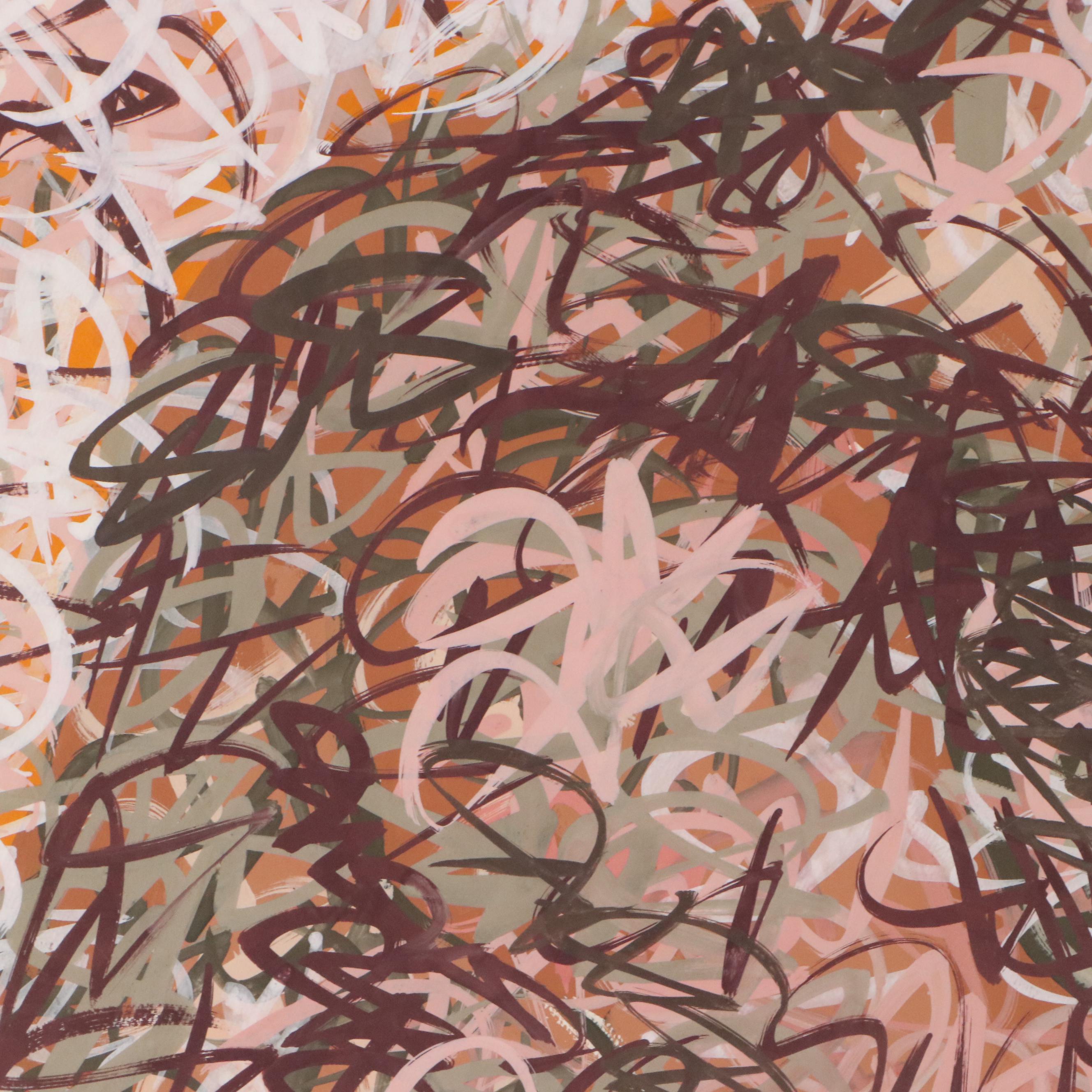 Walter Stomps Jr. Figural Gouache Painting with Layered Marks, 20th Century