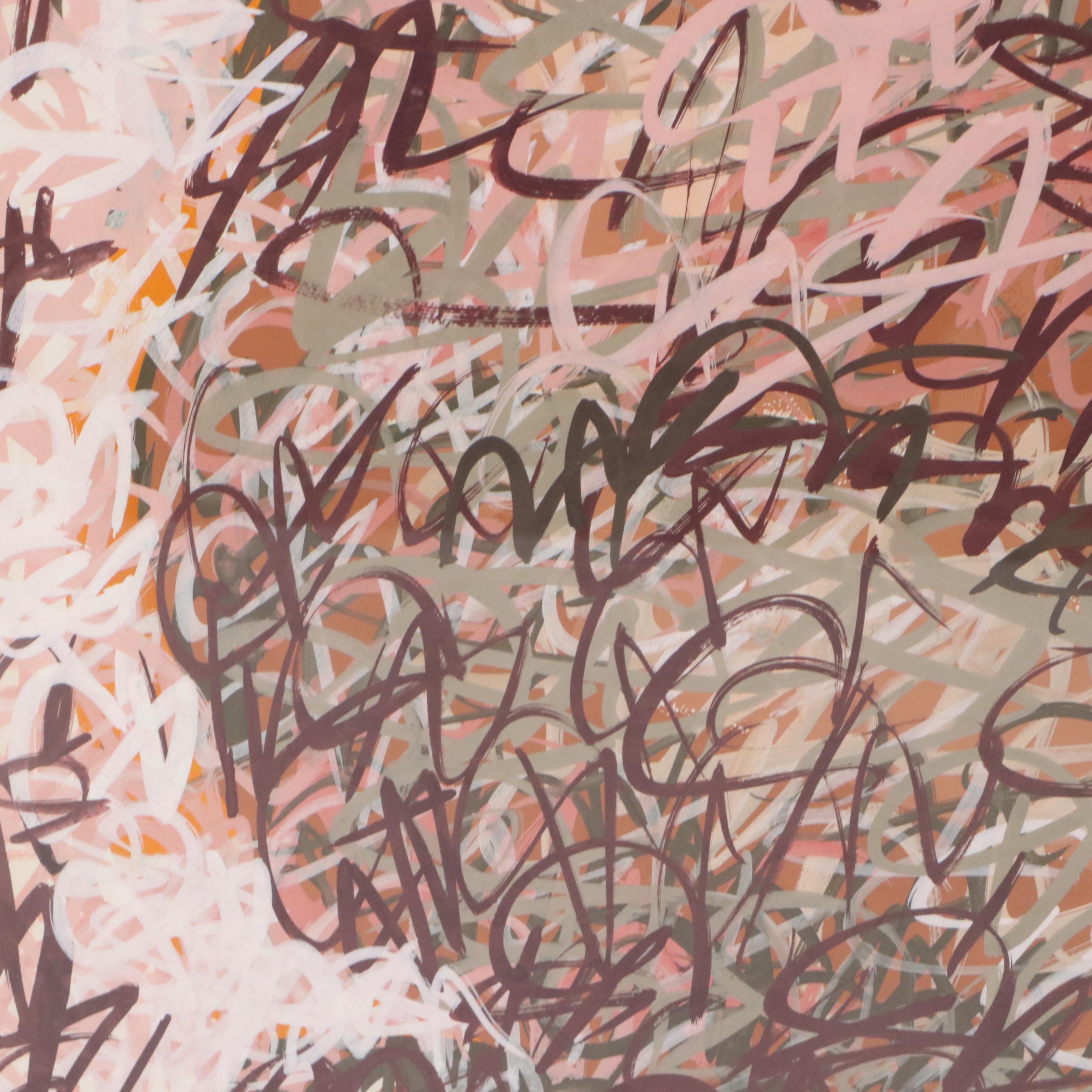 Walter Stomps Jr. Figural Gouache Painting with Layered Marks, 20th Century