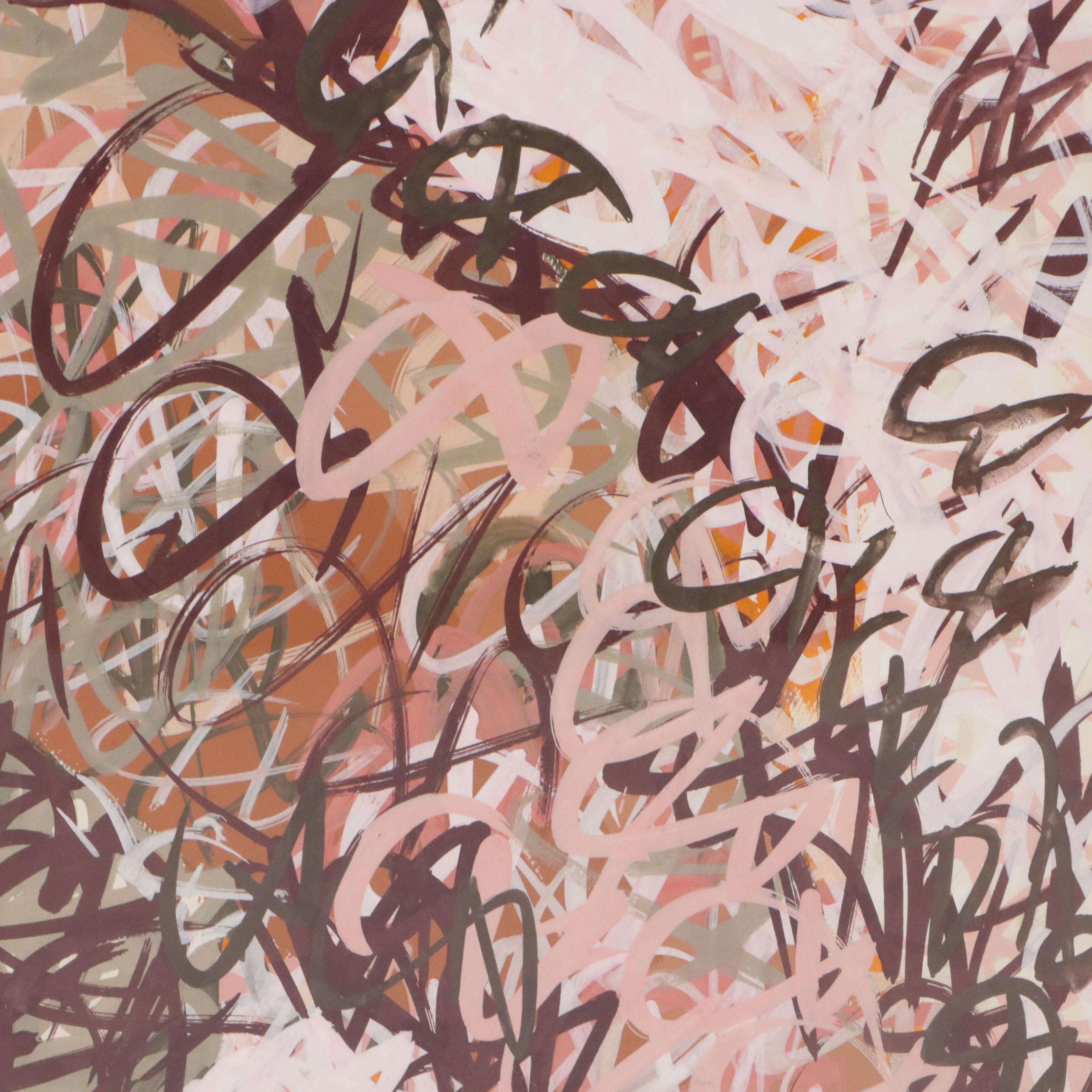 Walter Stomps Jr. Figural Gouache Painting with Layered Marks, 20th Century