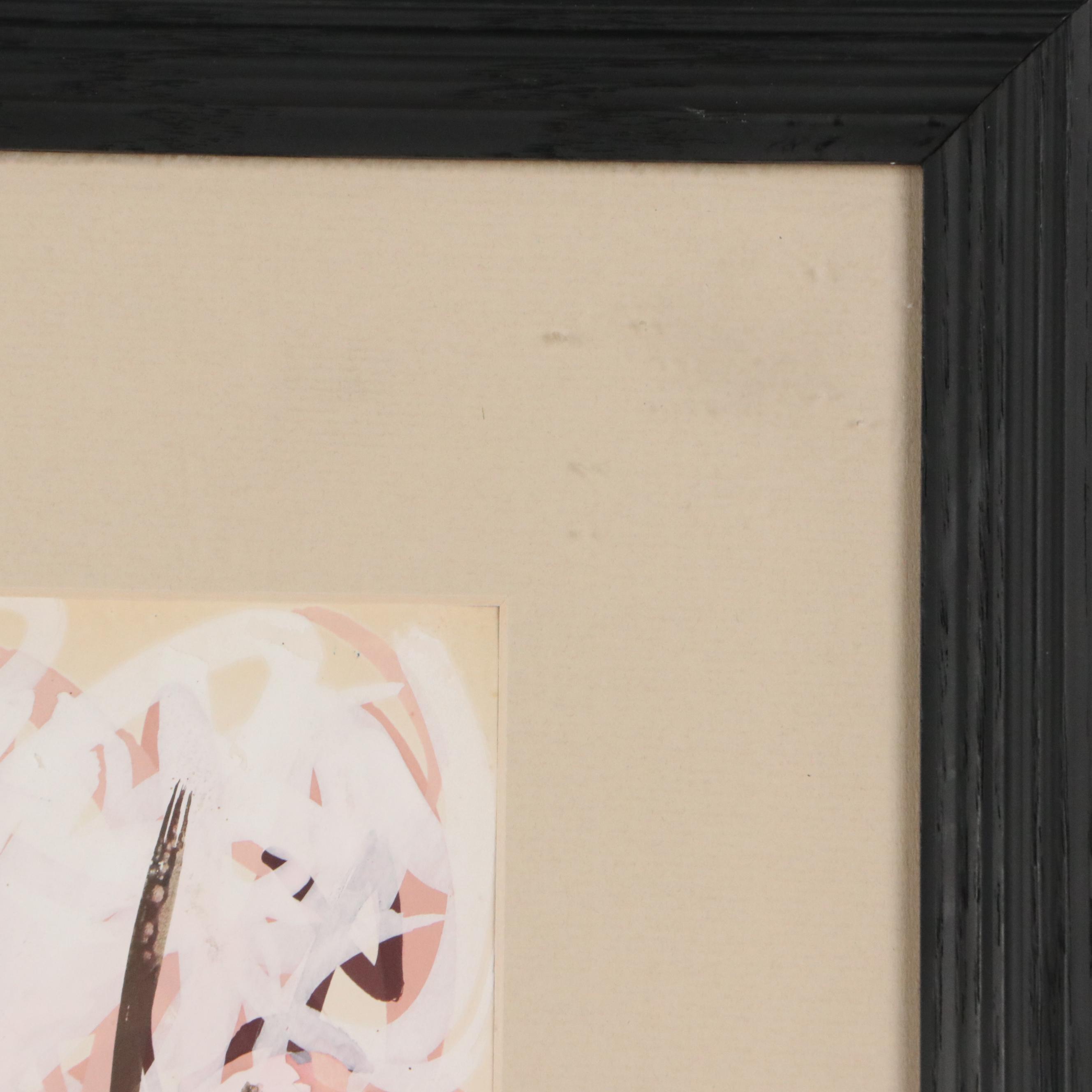 Walter Stomps Jr. Figural Gouache Painting with Layered Marks, 20th Century