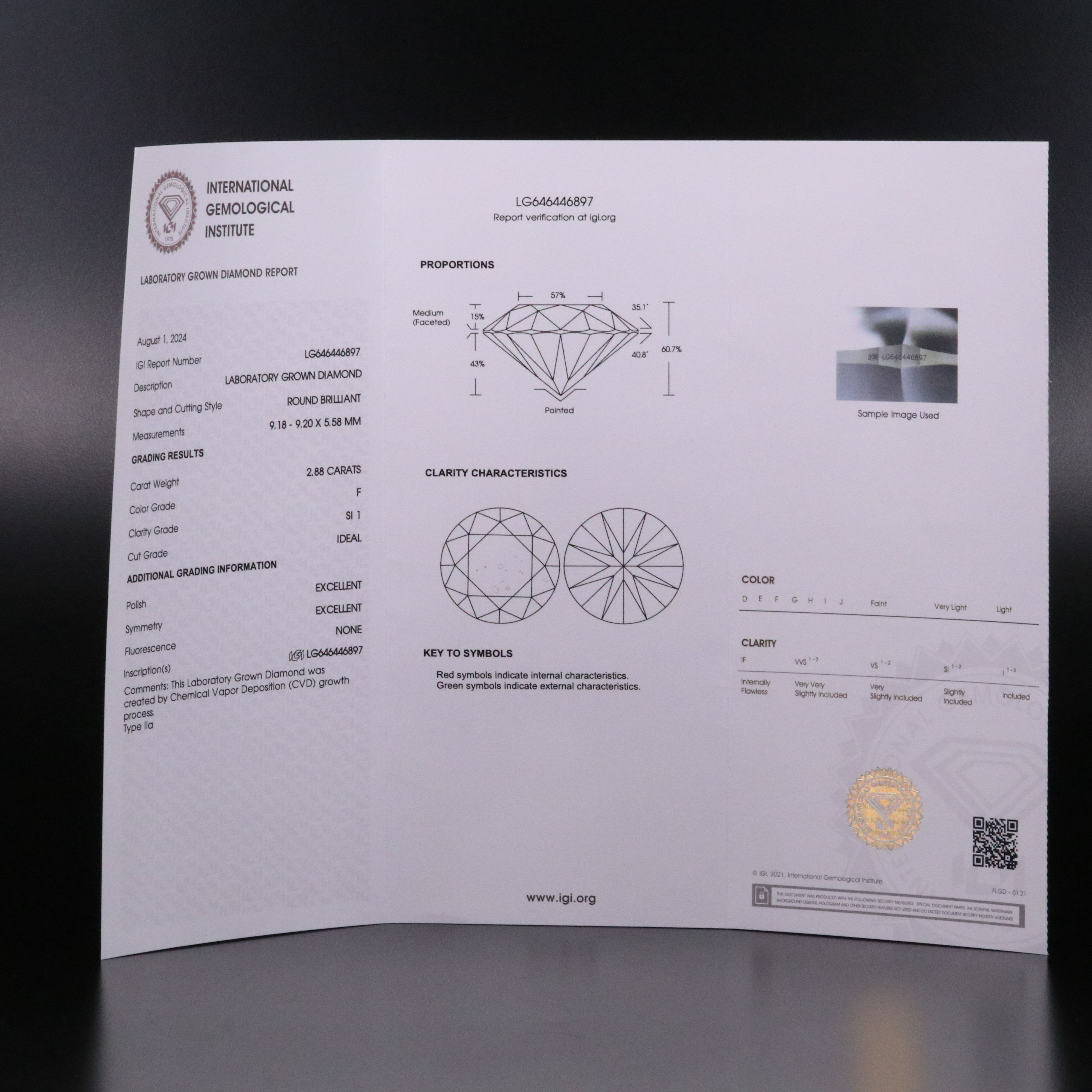 Loose 2.88 CT Lab Grown Diamond with IGI Report