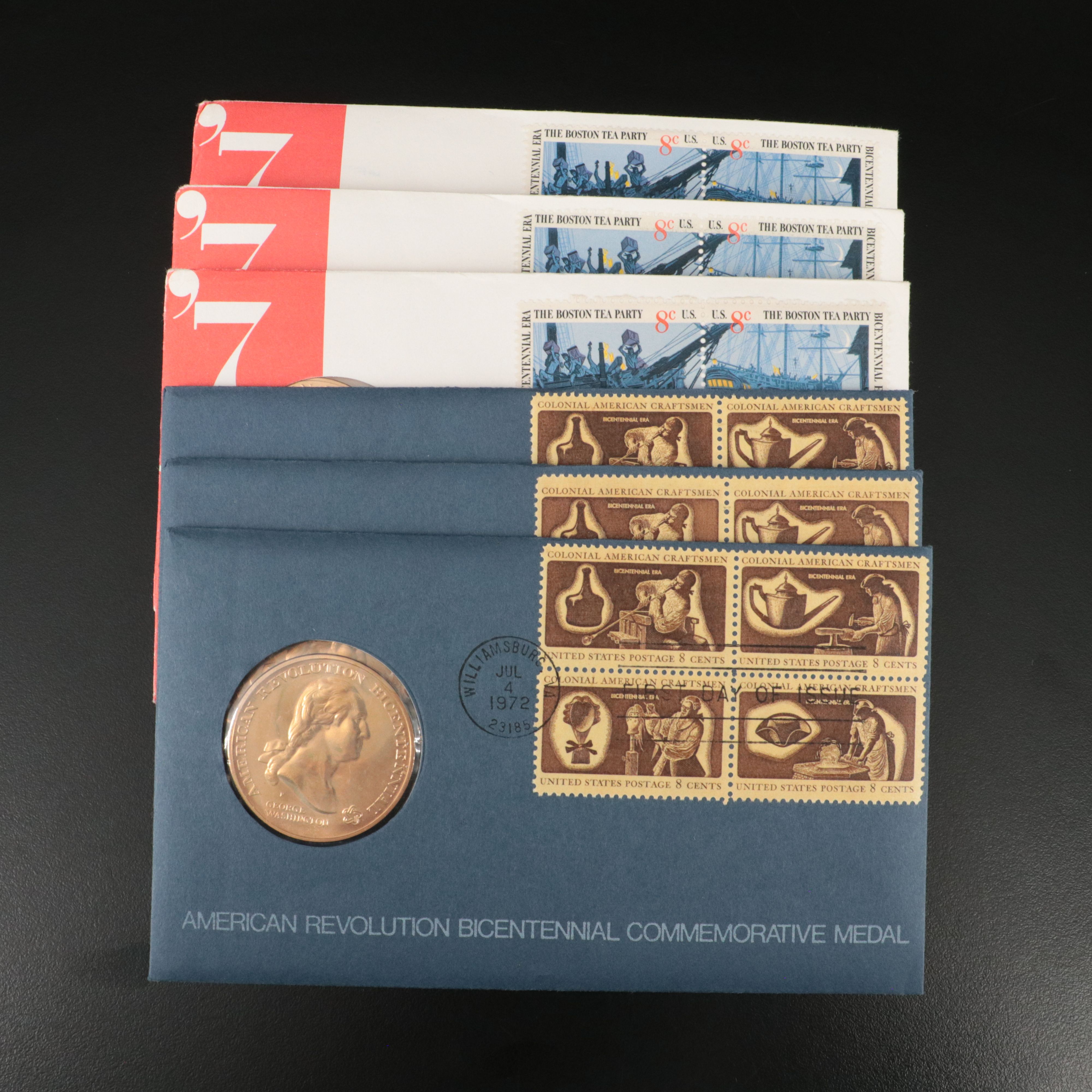 Six Bicentennial Commemorative Postal Covers with Medals for Cachets, 1972-73