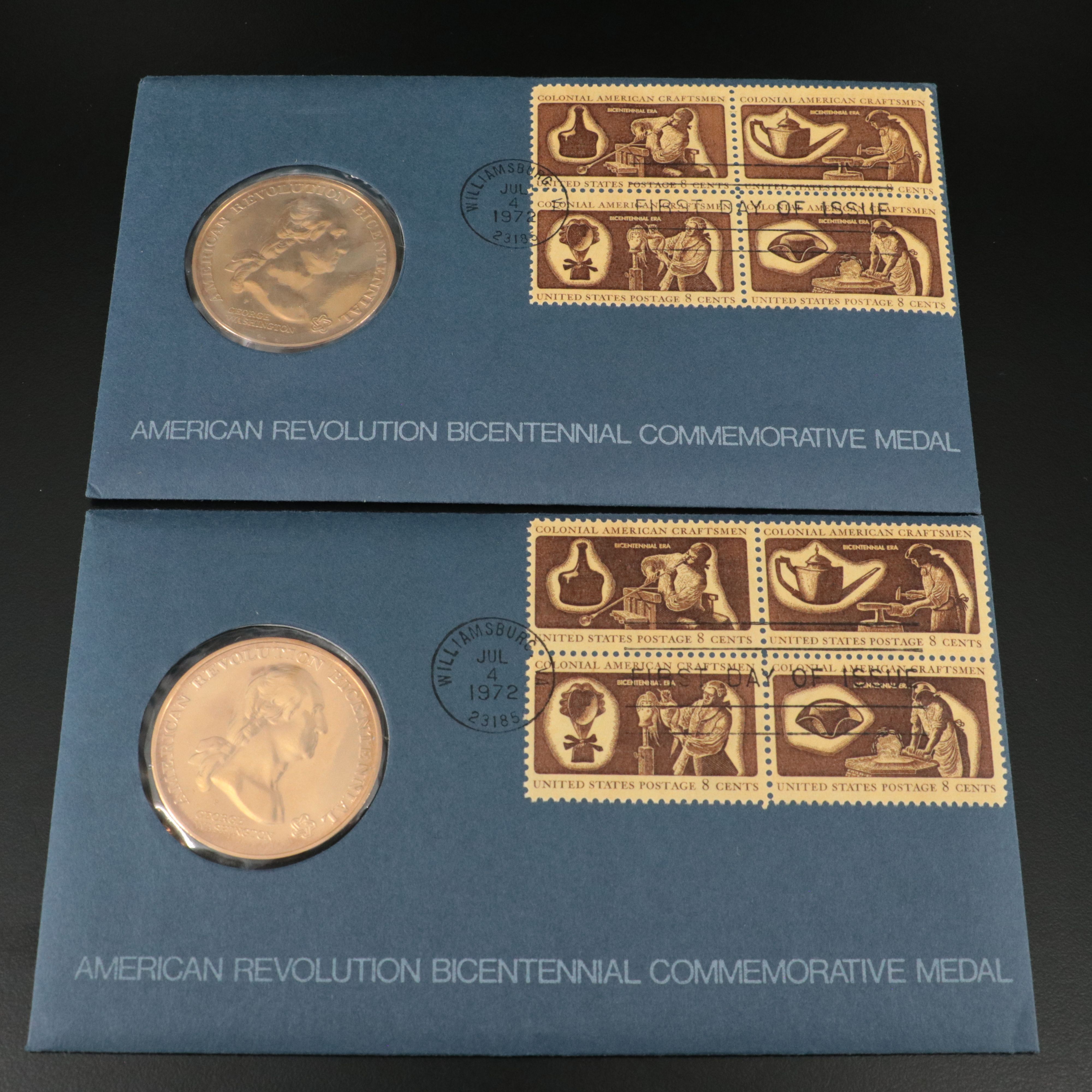 Six Bicentennial Commemorative Postal Covers with Medals for Cachets, 1972-73