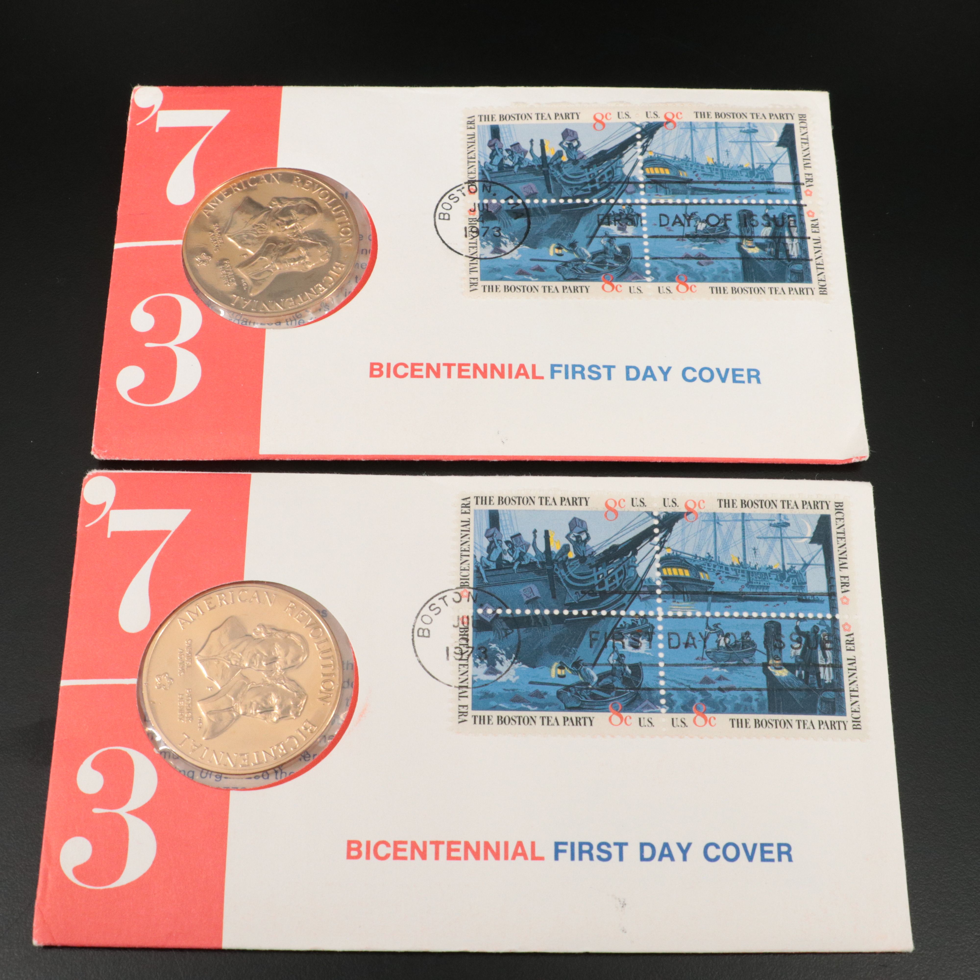 Six Bicentennial Commemorative Postal Covers with Medals for Cachets, 1972-73