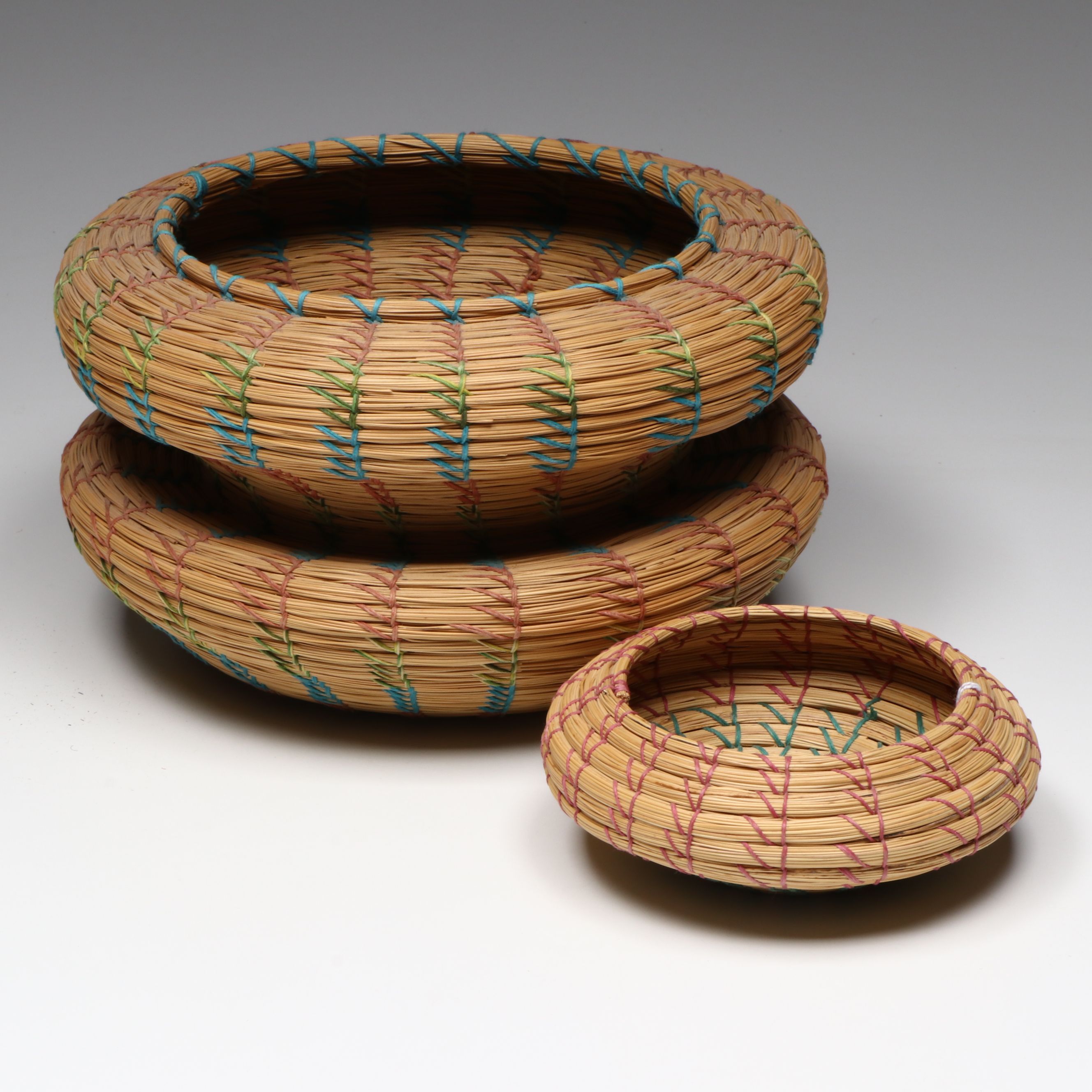 Peggy Billie American Seminole Double Lobed Sweetgrass Basket with Other Vessel