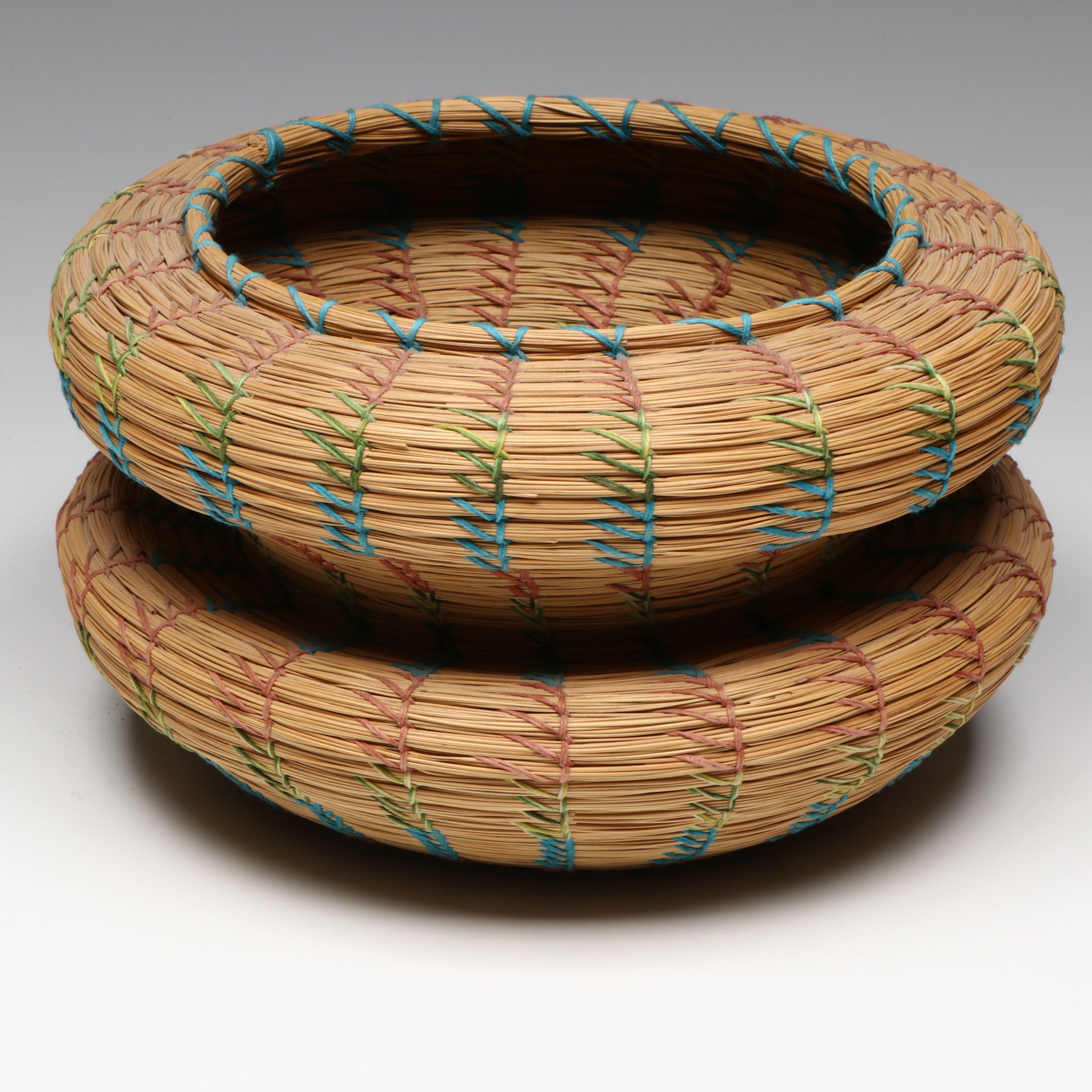 Peggy Billie American Seminole Double Lobed Sweetgrass Basket with Other Vessel