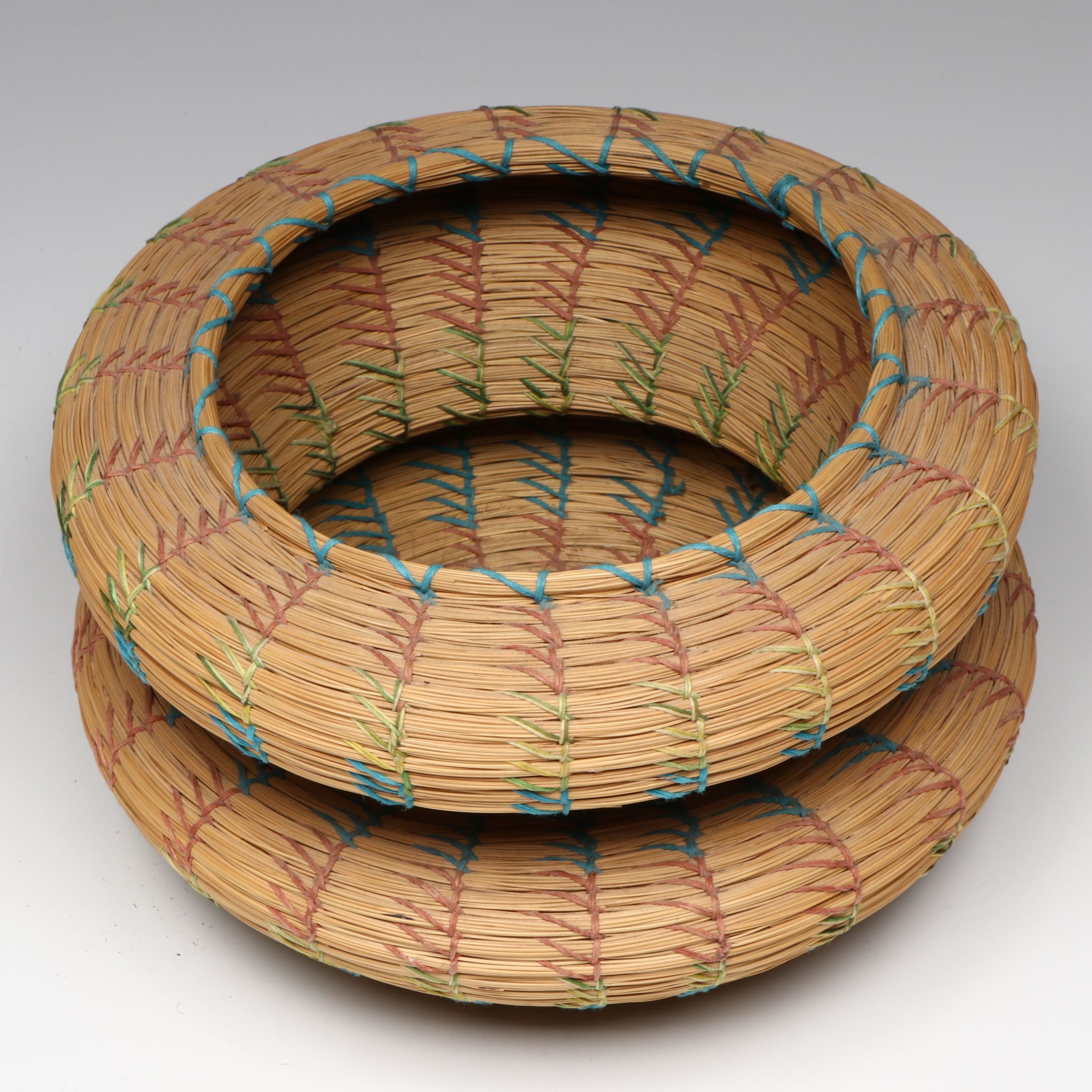 Peggy Billie American Seminole Double Lobed Sweetgrass Basket with Other Vessel