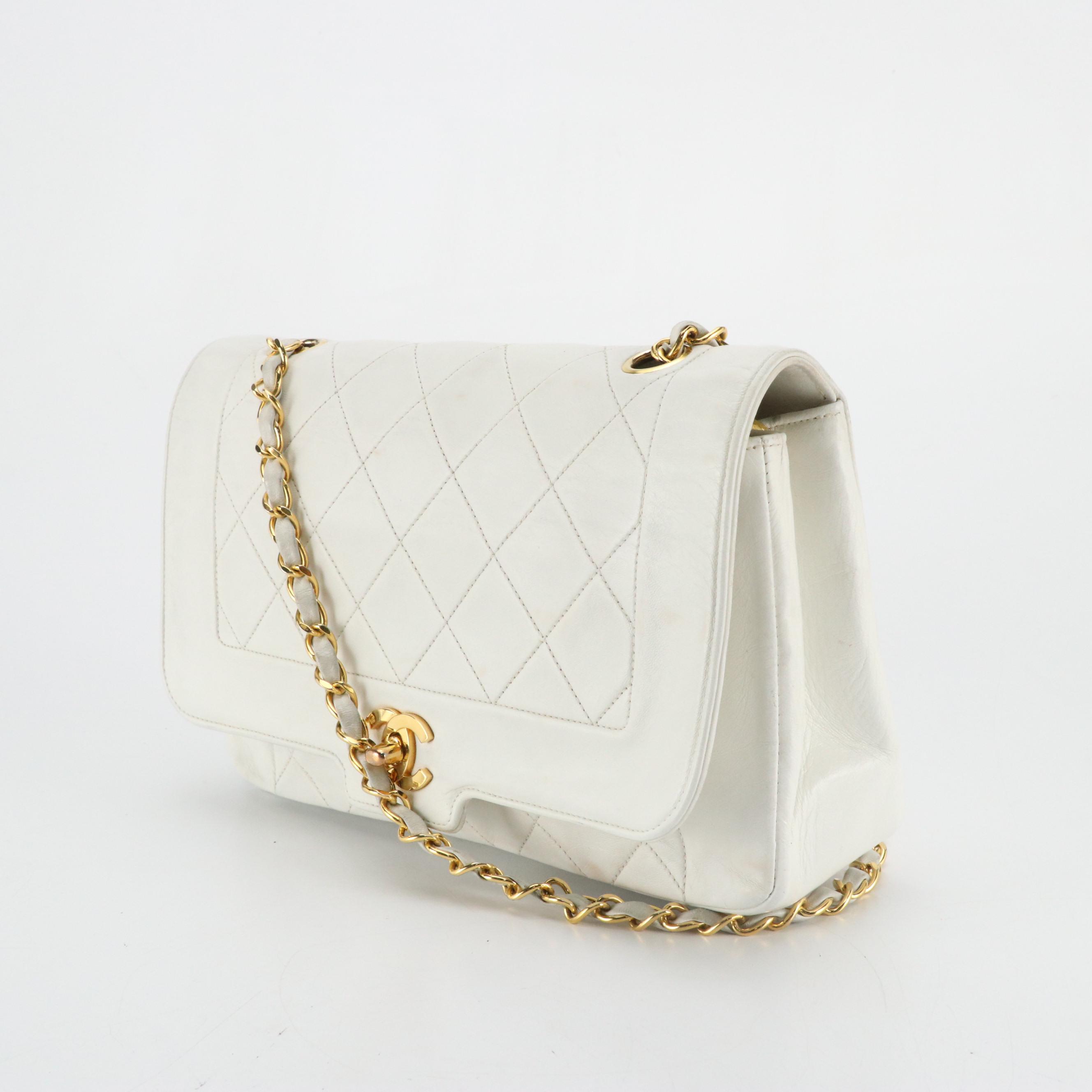 Chanel Single Flap Medium Shoulder Bag in White Quilted Lambskin Leather