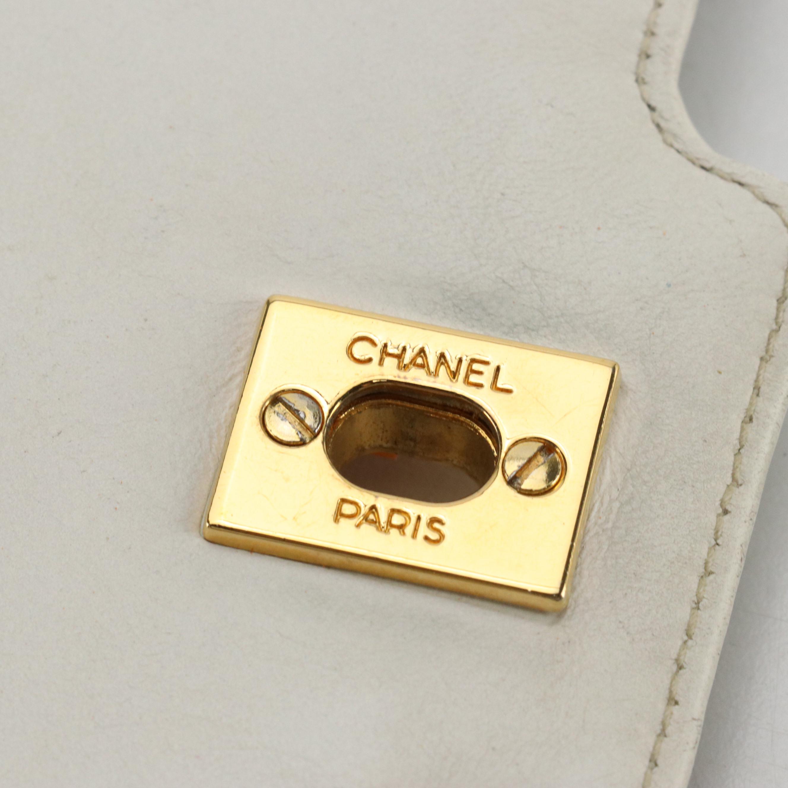 Chanel Single Flap Medium Shoulder Bag in White Quilted Lambskin Leather