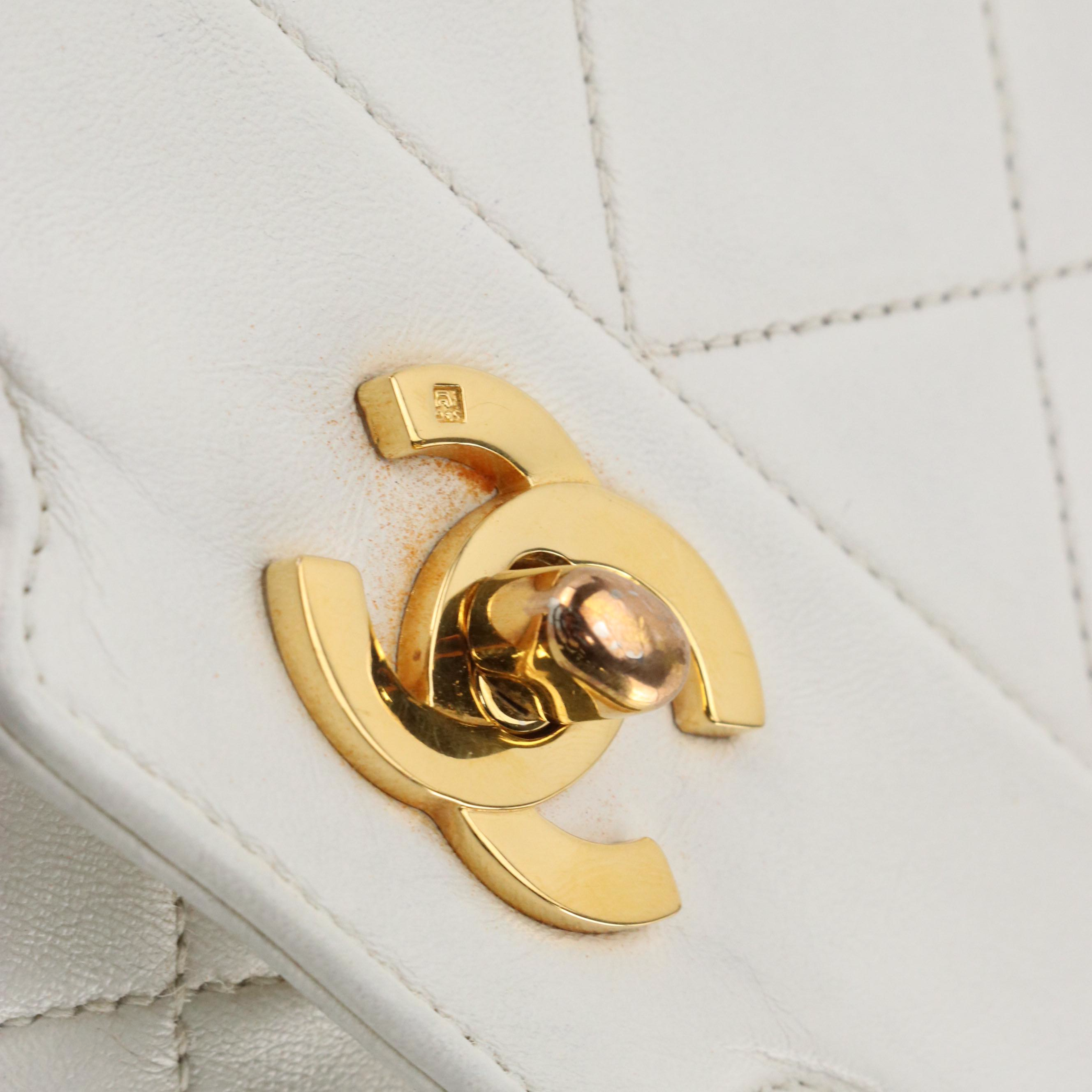 Chanel Single Flap Medium Shoulder Bag in White Quilted Lambskin Leather
