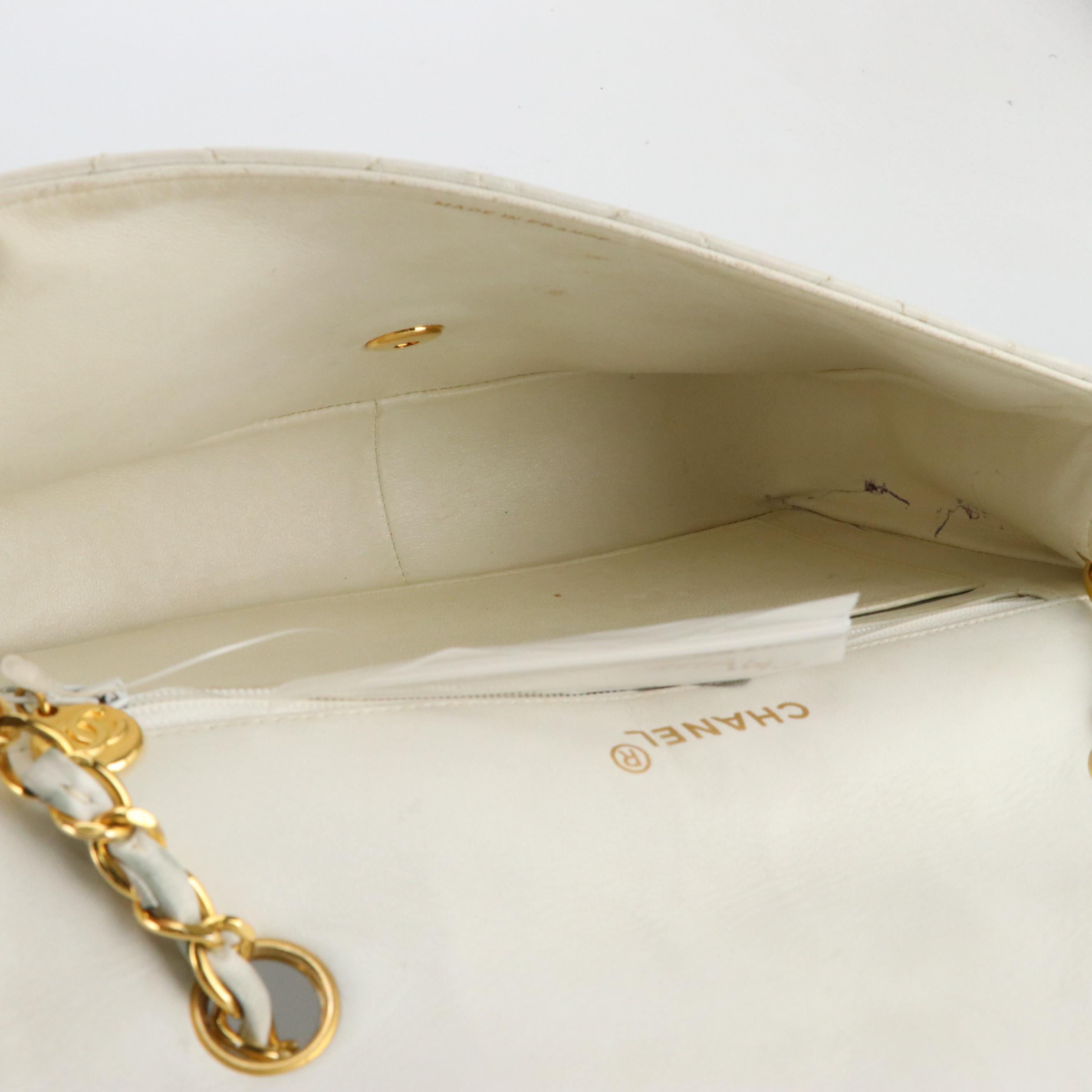 Chanel Single Flap Medium Shoulder Bag in White Quilted Lambskin Leather