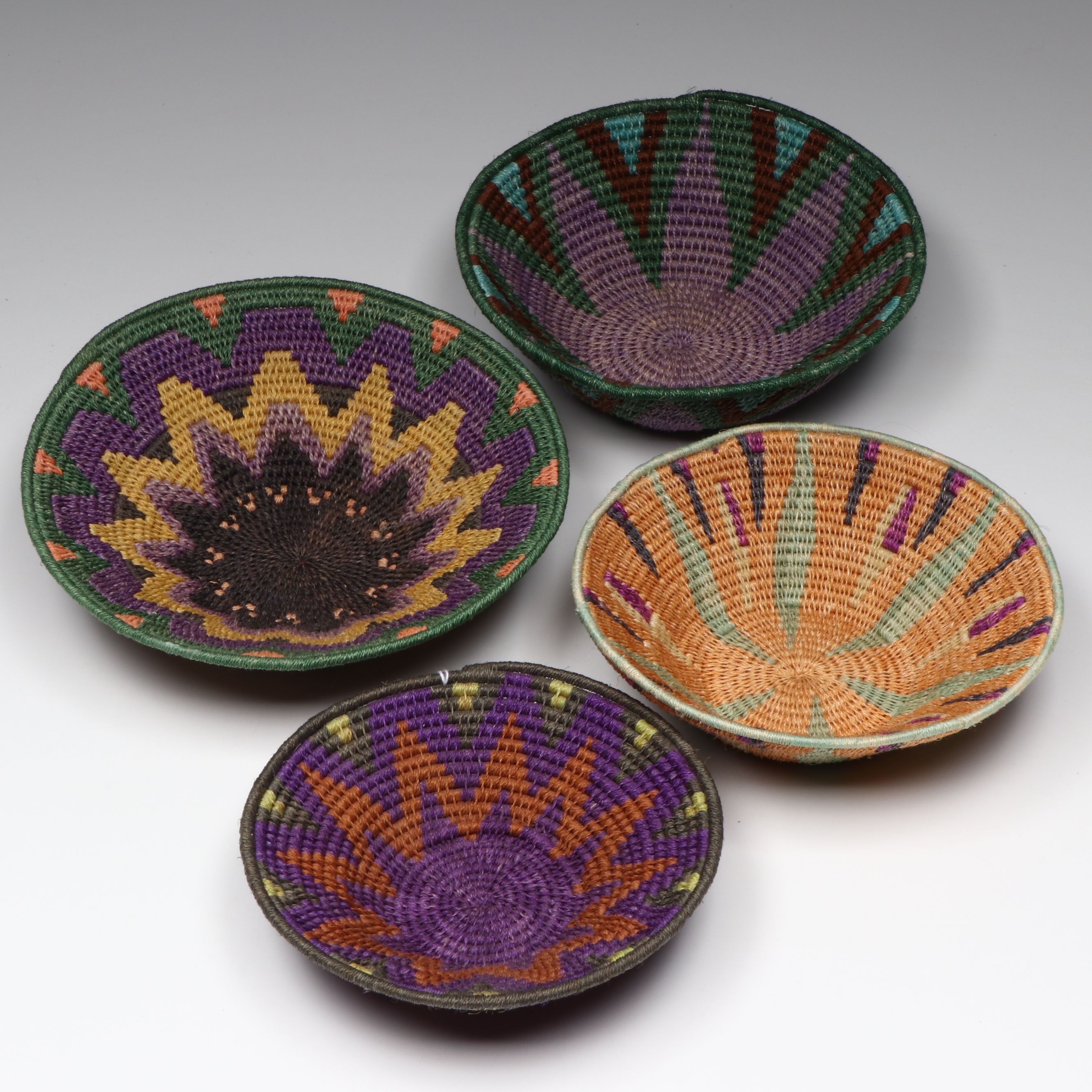 African Eswatini Woven Sisal Fiber Geometric Basketry Bowls