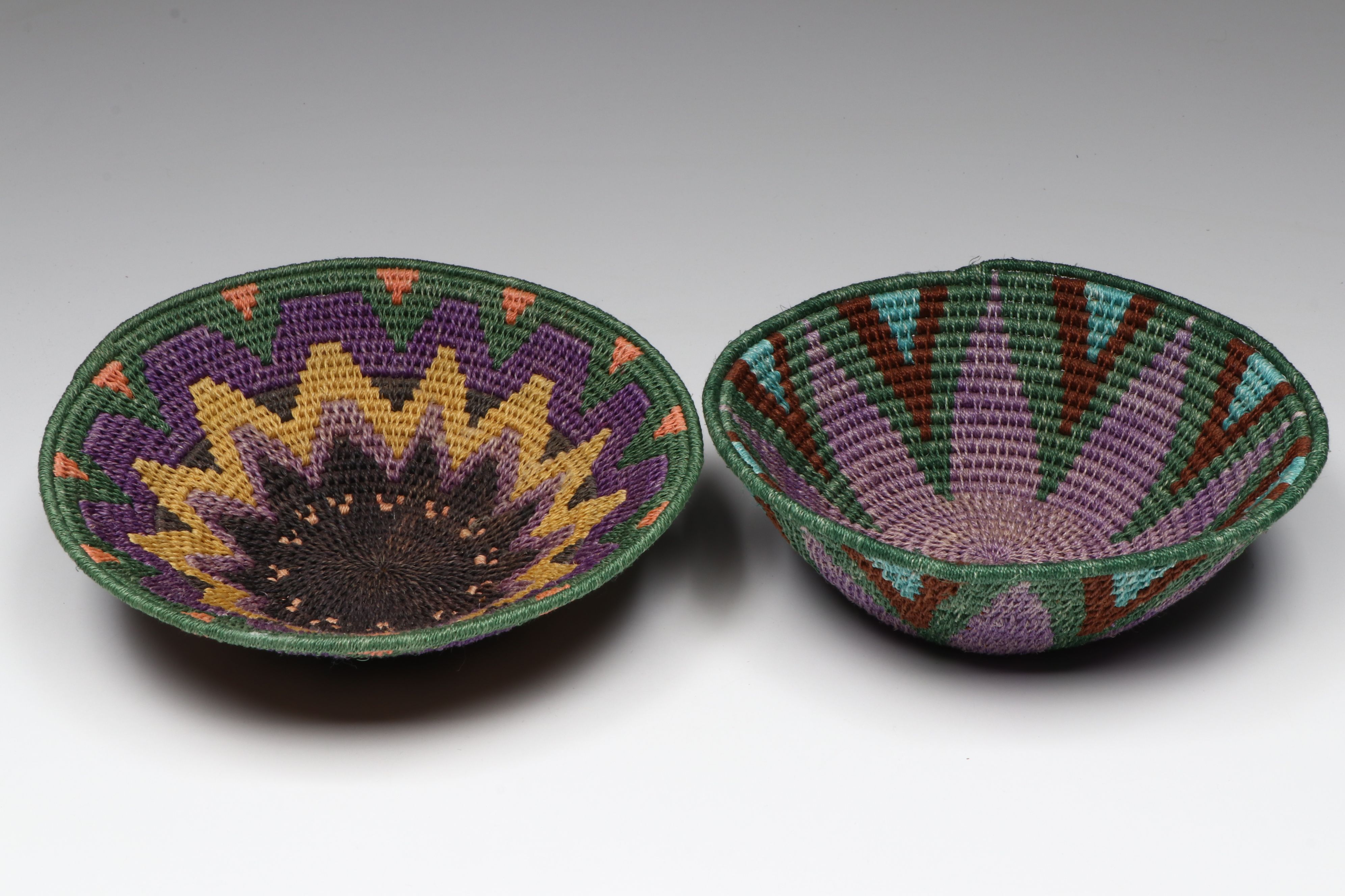 African Eswatini Woven Sisal Fiber Geometric Basketry Bowls