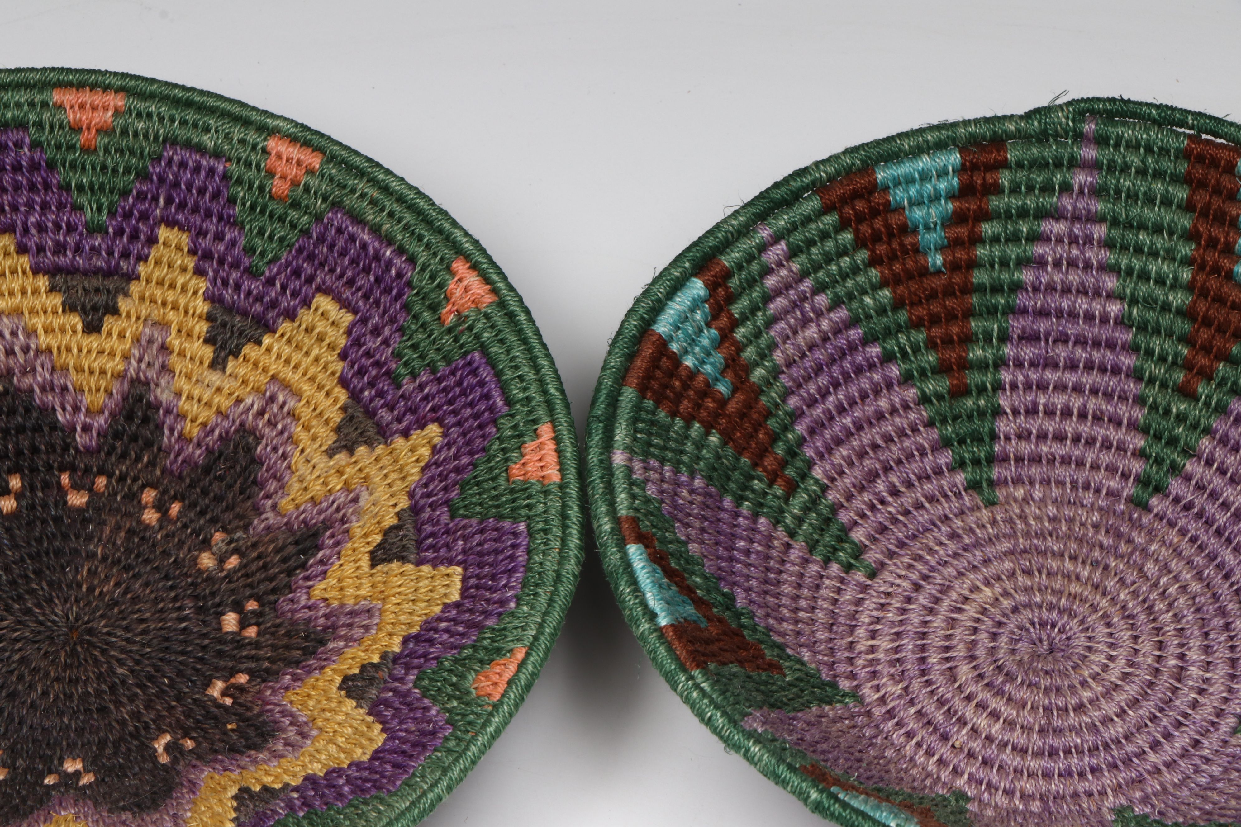 African Eswatini Woven Sisal Fiber Geometric Basketry Bowls