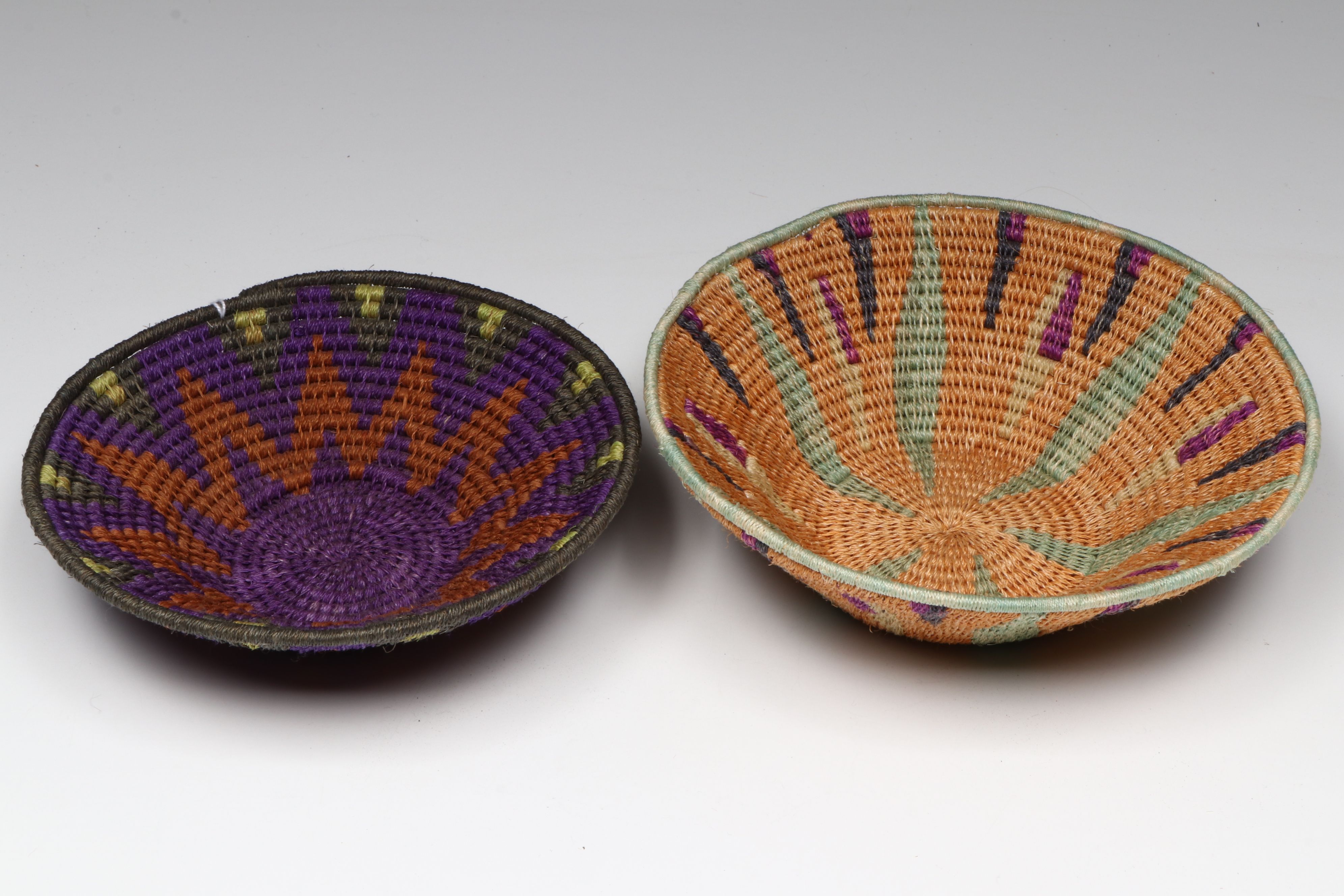 African Eswatini Woven Sisal Fiber Geometric Basketry Bowls