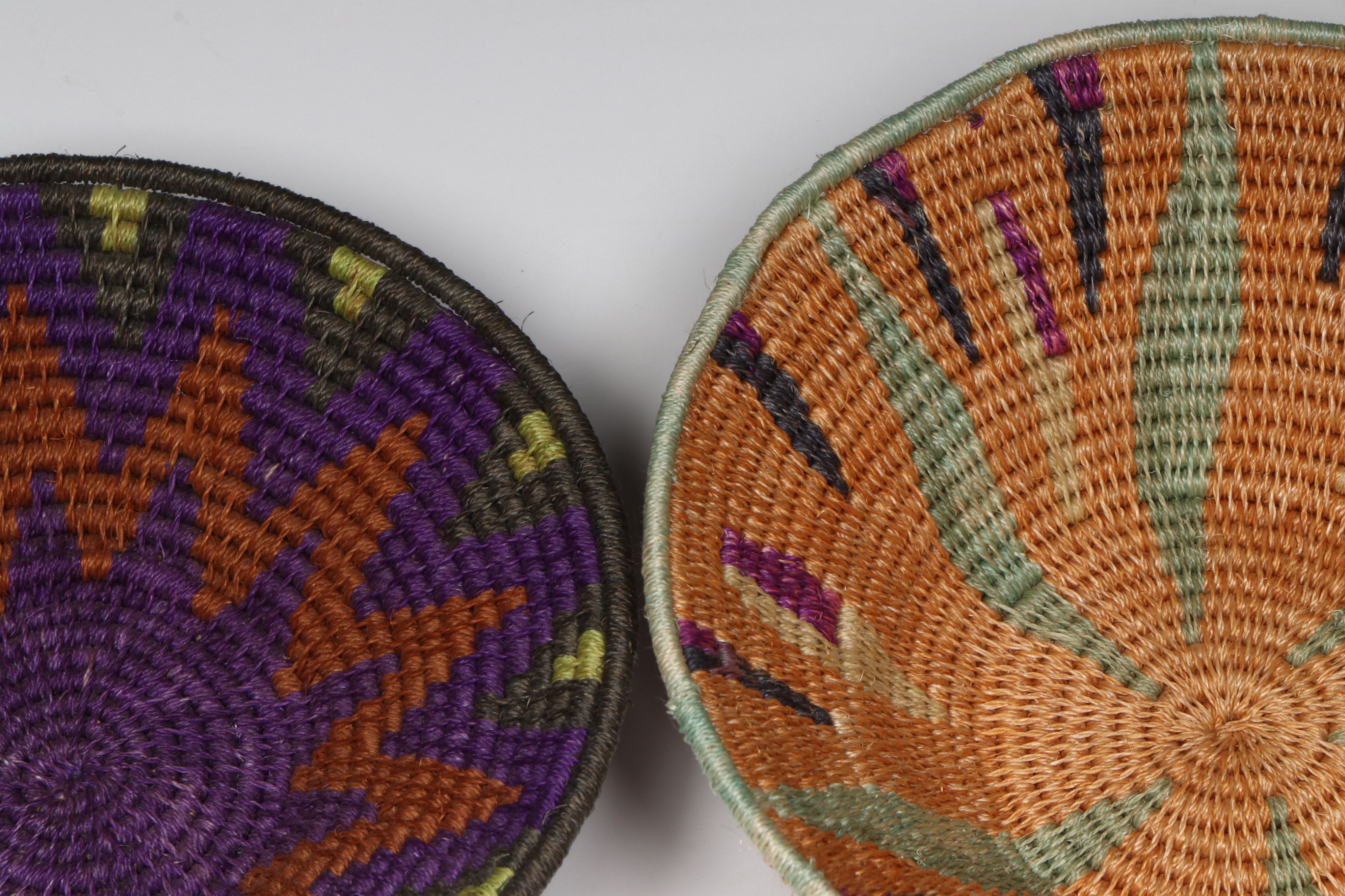 African Eswatini Woven Sisal Fiber Geometric Basketry Bowls