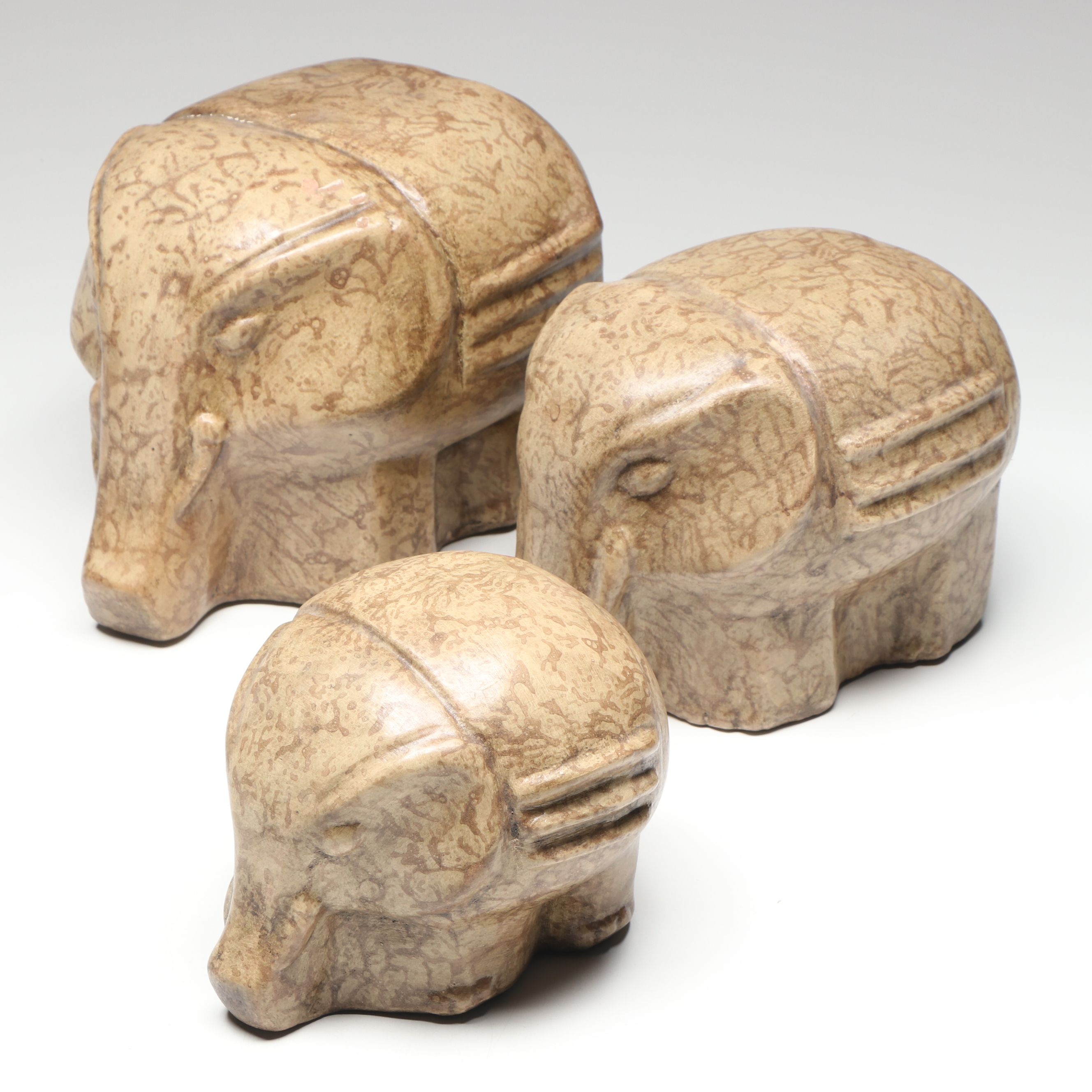 Mexican Chalkware Elephants, Set of Three