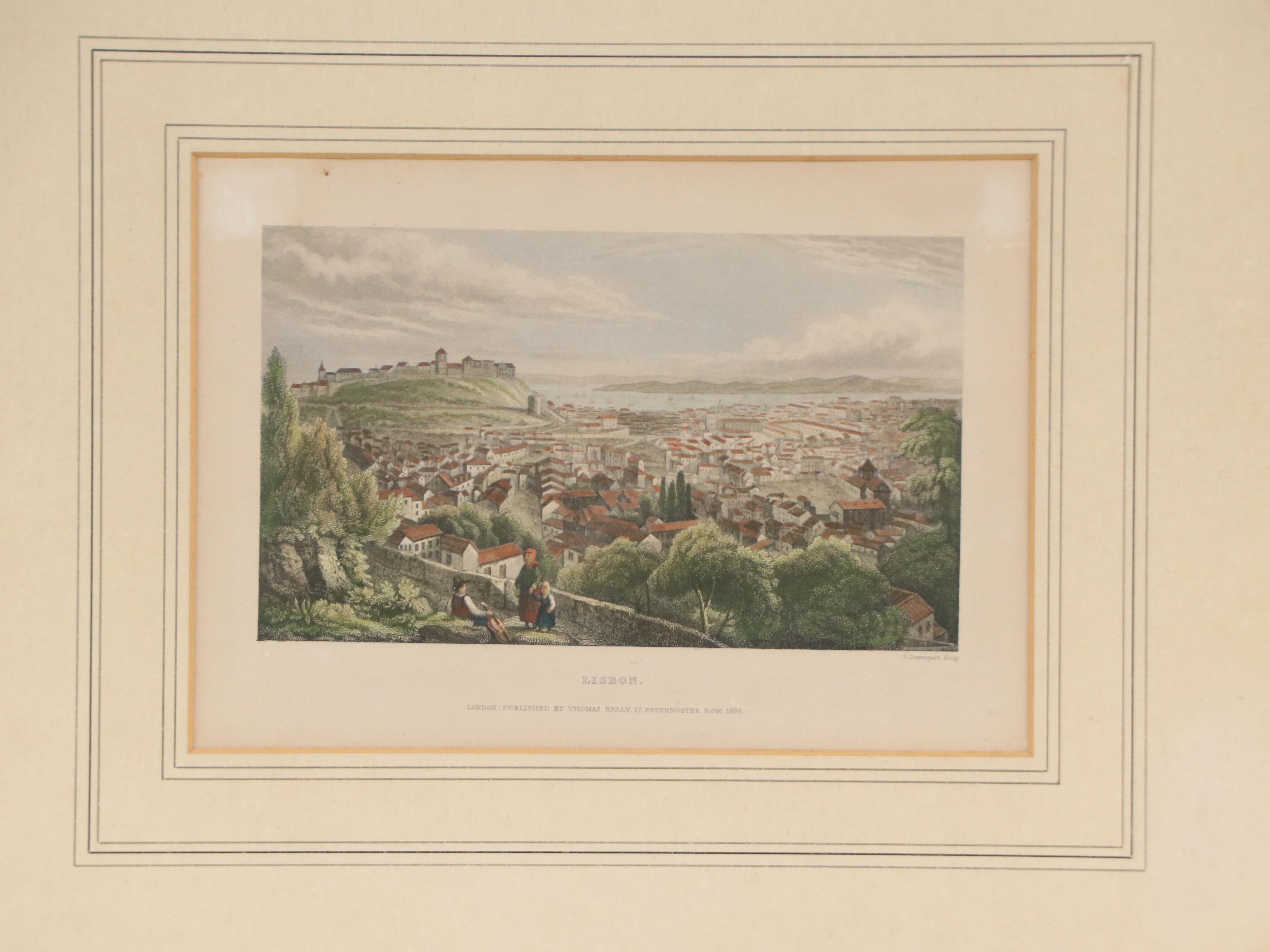 Samuel Davenport Bird's Eye City Landscape Hand-Colored Engraving "Lisbon," 1836