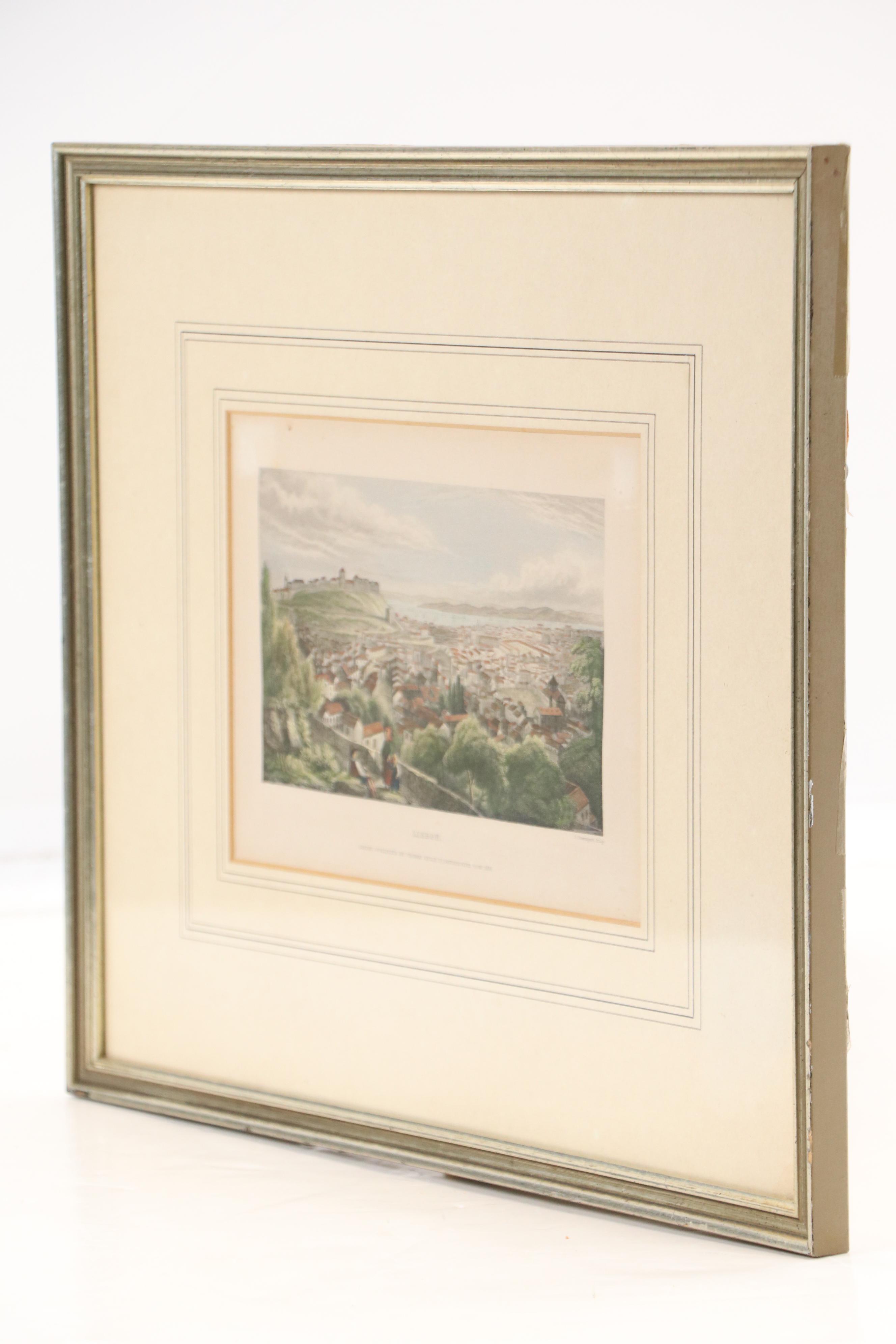 Samuel Davenport Bird's Eye City Landscape Hand-Colored Engraving "Lisbon," 1836