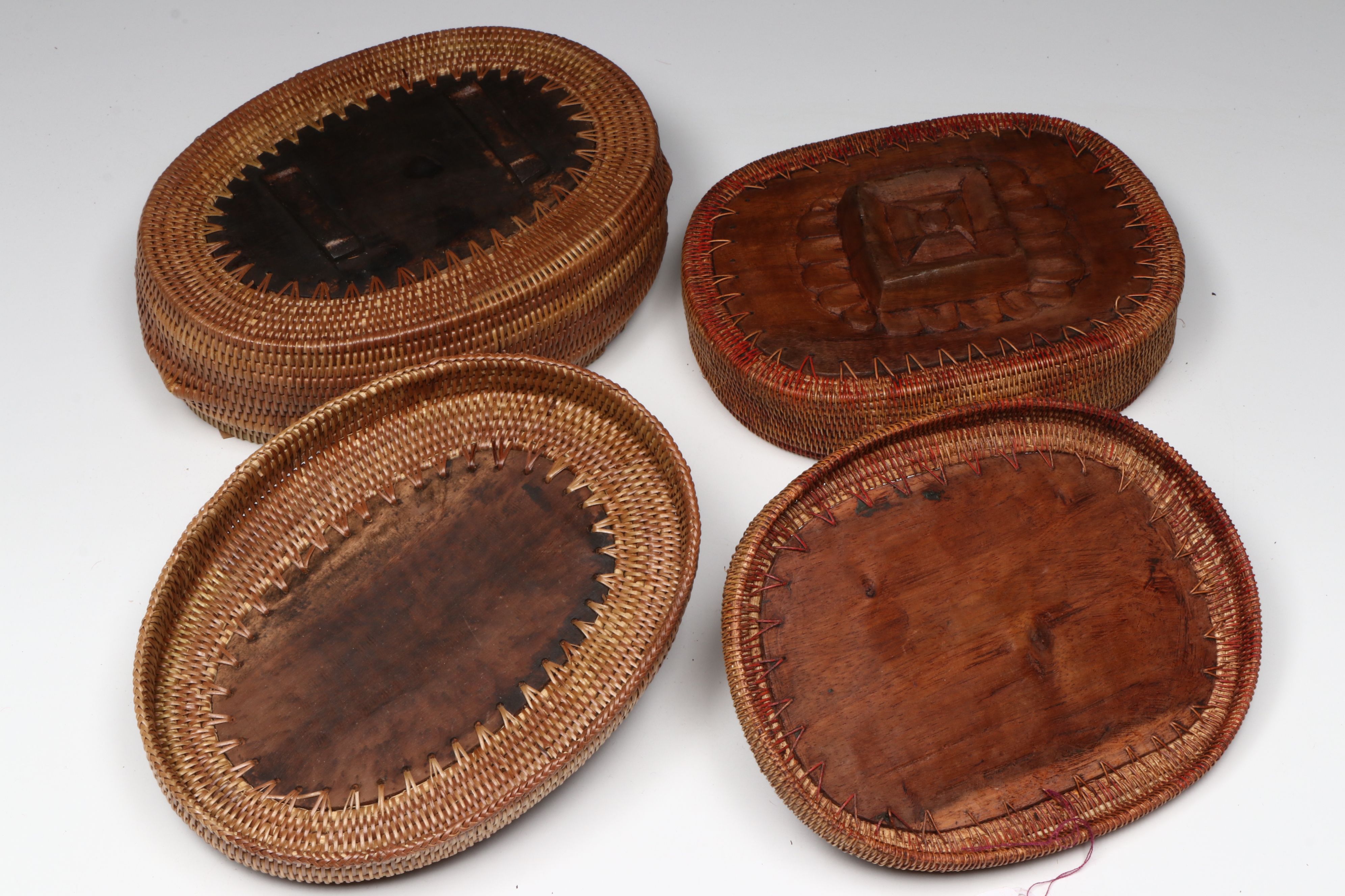 Balinese Hand-Carved Wood and Bamboo Fiber Lidded Vessels with Jewelry Boxes