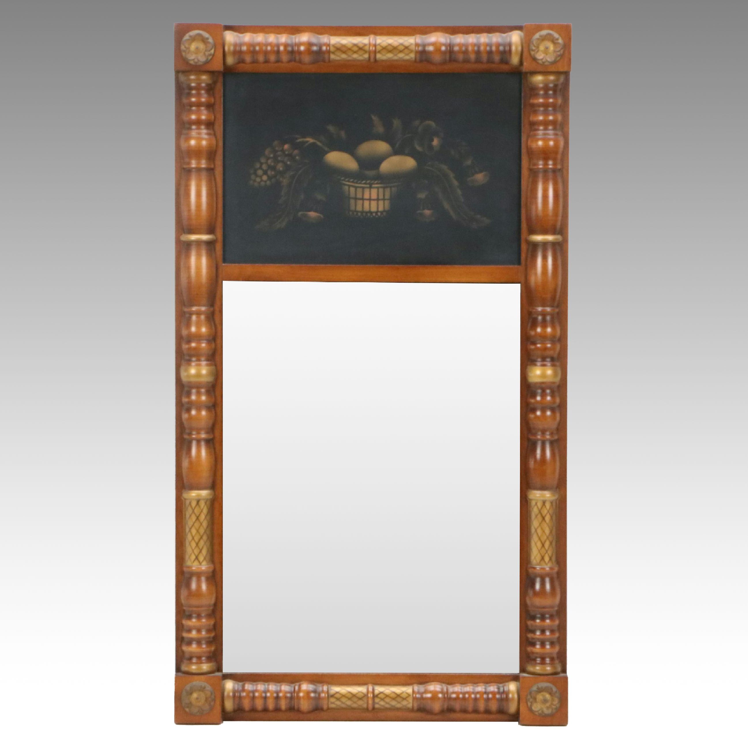 Hitchcock Federal Style Trumeau Mirror with Stenciled Still Life