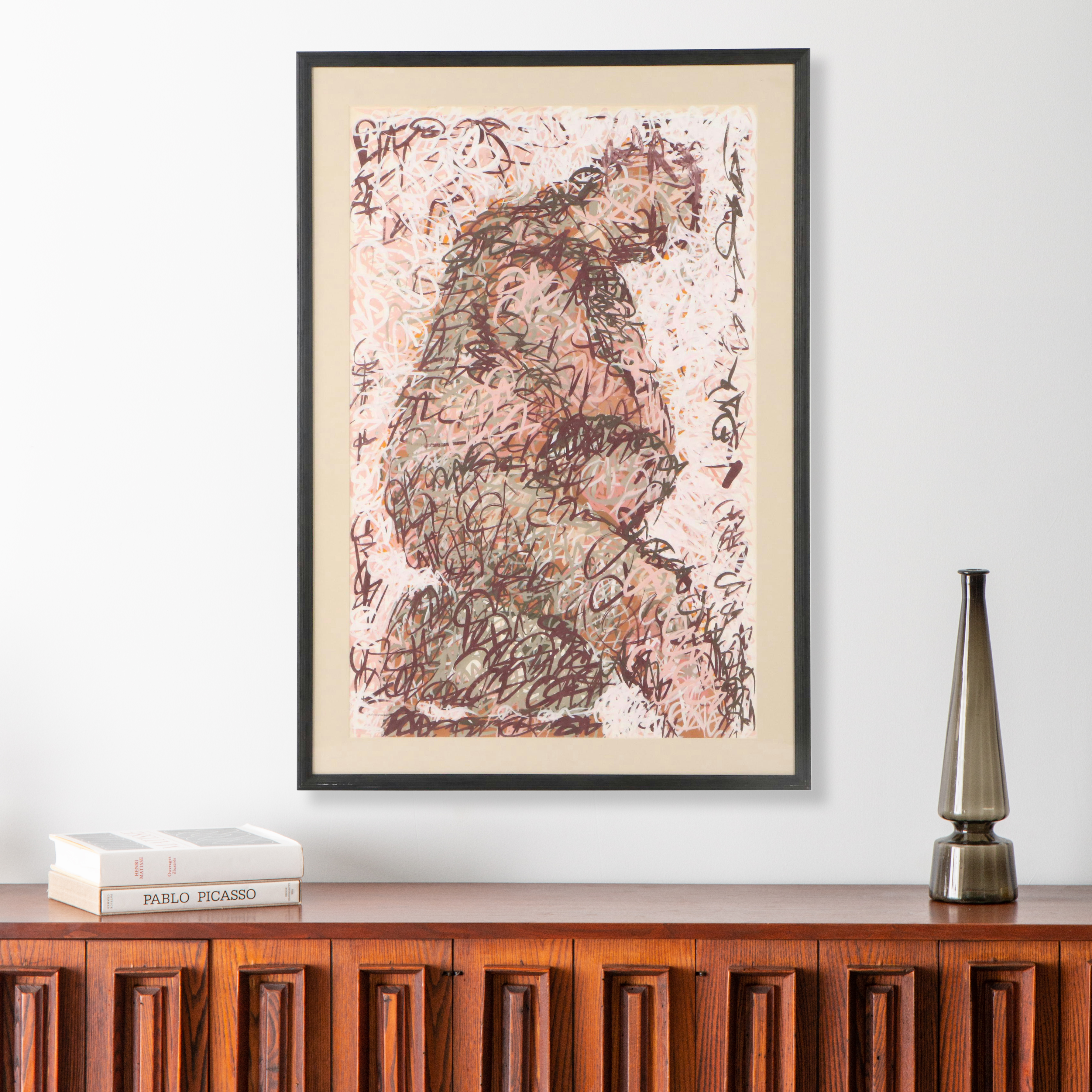 Walter Stomps Jr. Figural Gouache Painting with Layered Marks, 20th Century