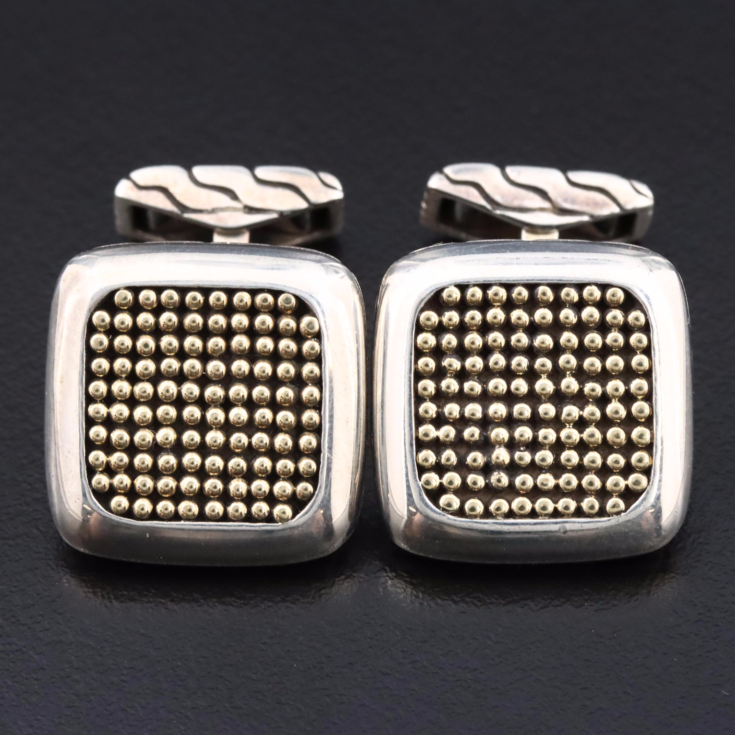 John Hardy Sterling and 18K Micro Dot Square Cufflinks