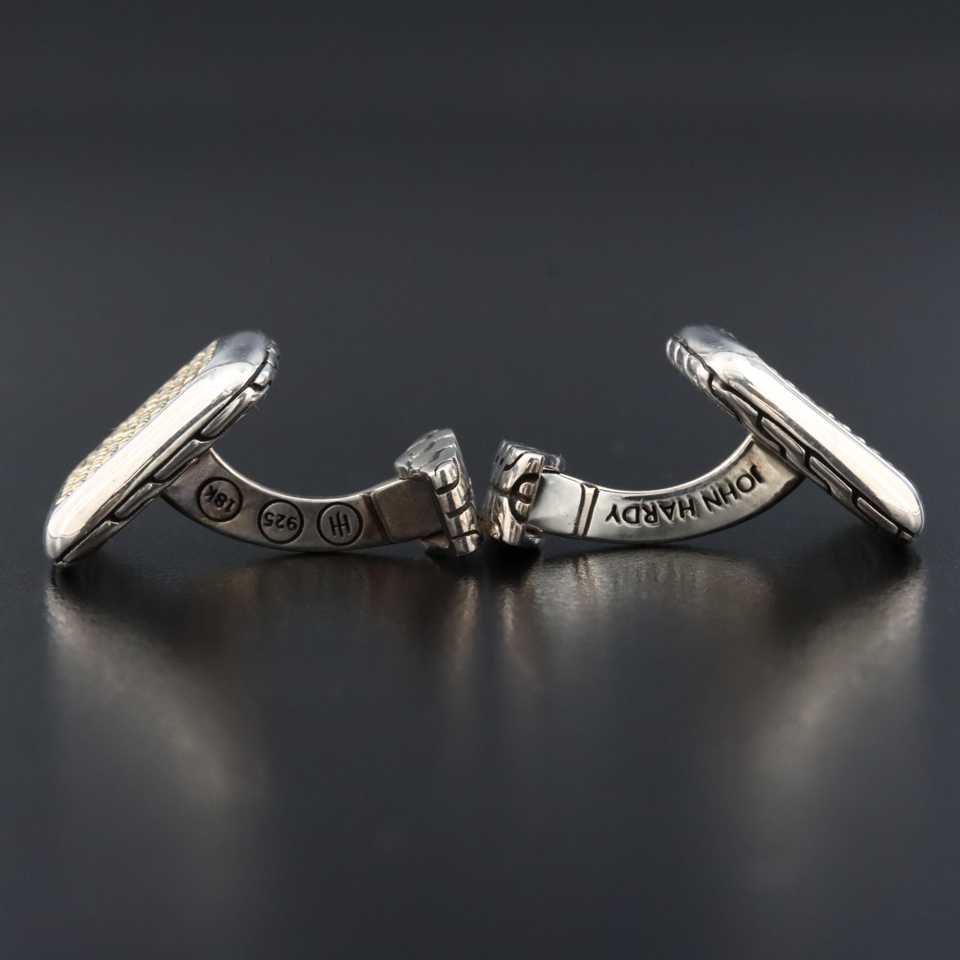 John Hardy Sterling and 18K Micro Dot Square Cufflinks