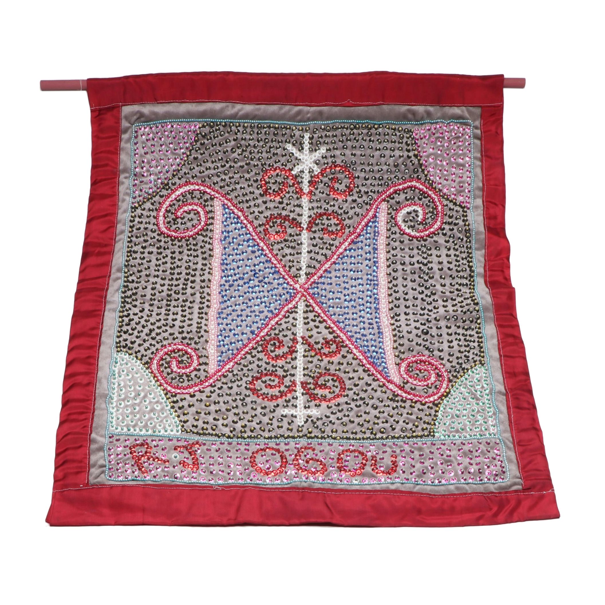 Haitian Sequin and Bead Embellished "Ogou" Vodou Flag