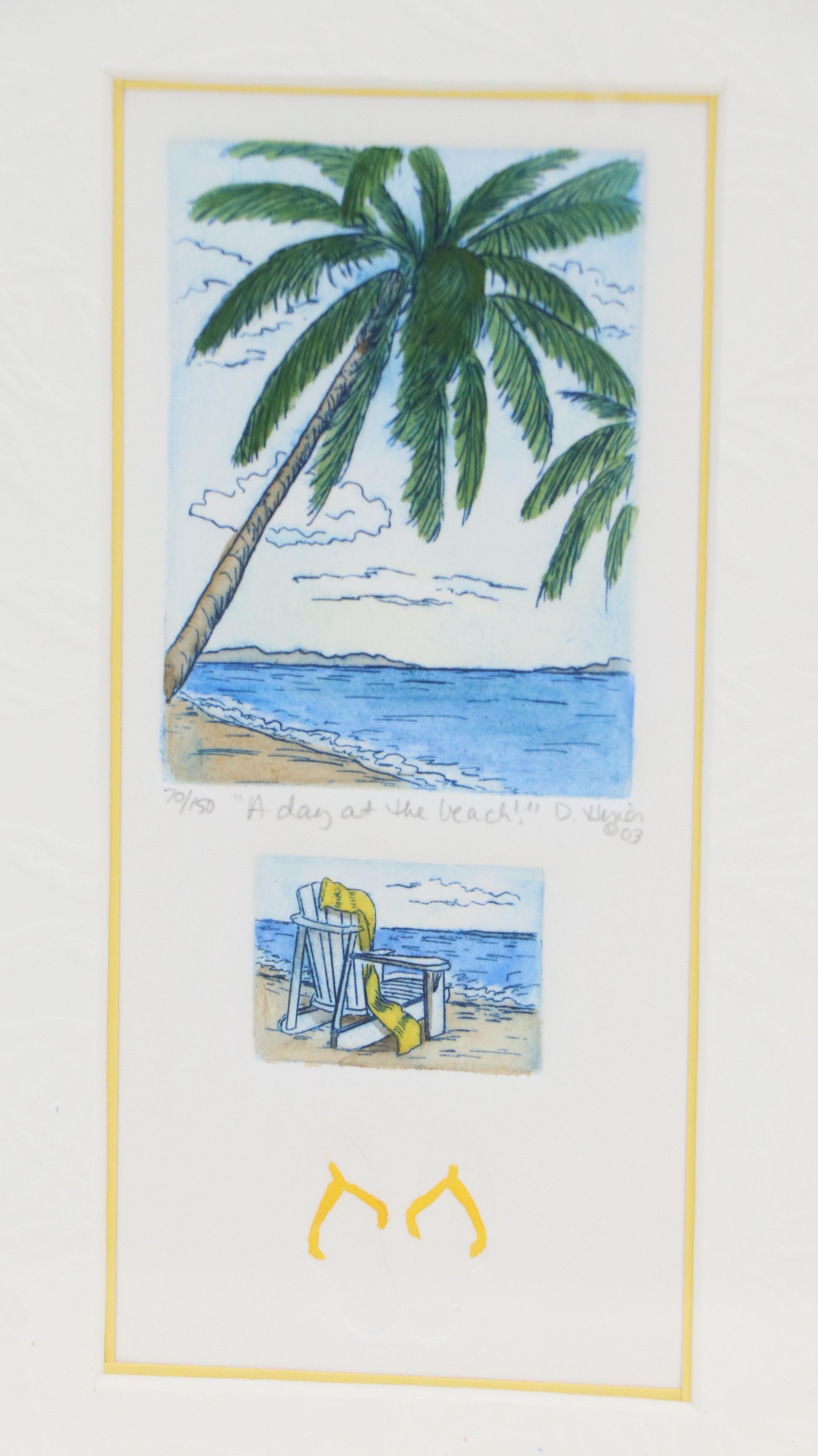 Shirley Hiner and Debbie Hiner Hand-Colored Etchings of Beach Subjects