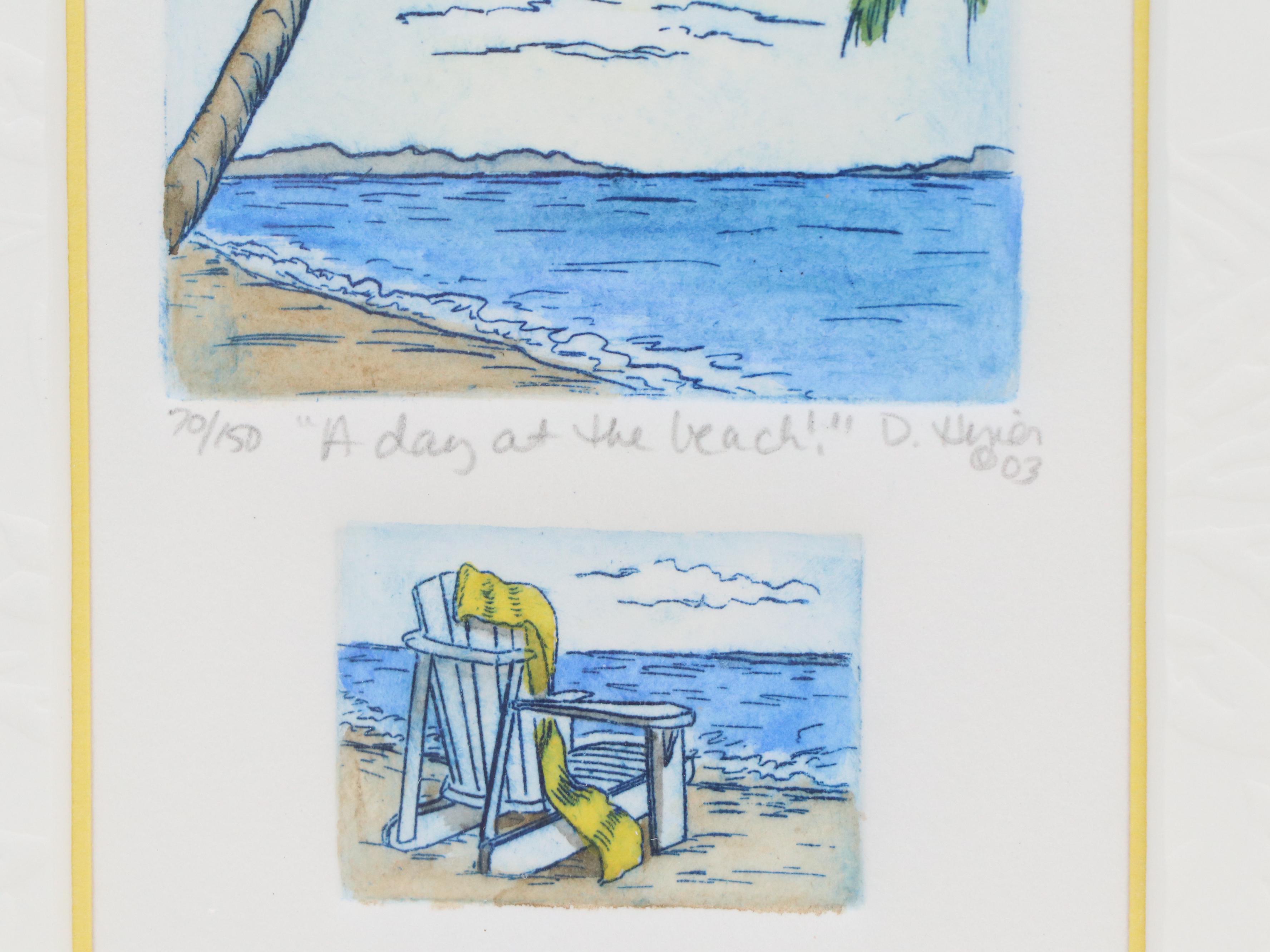 Shirley Hiner and Debbie Hiner Hand-Colored Etchings of Beach Subjects