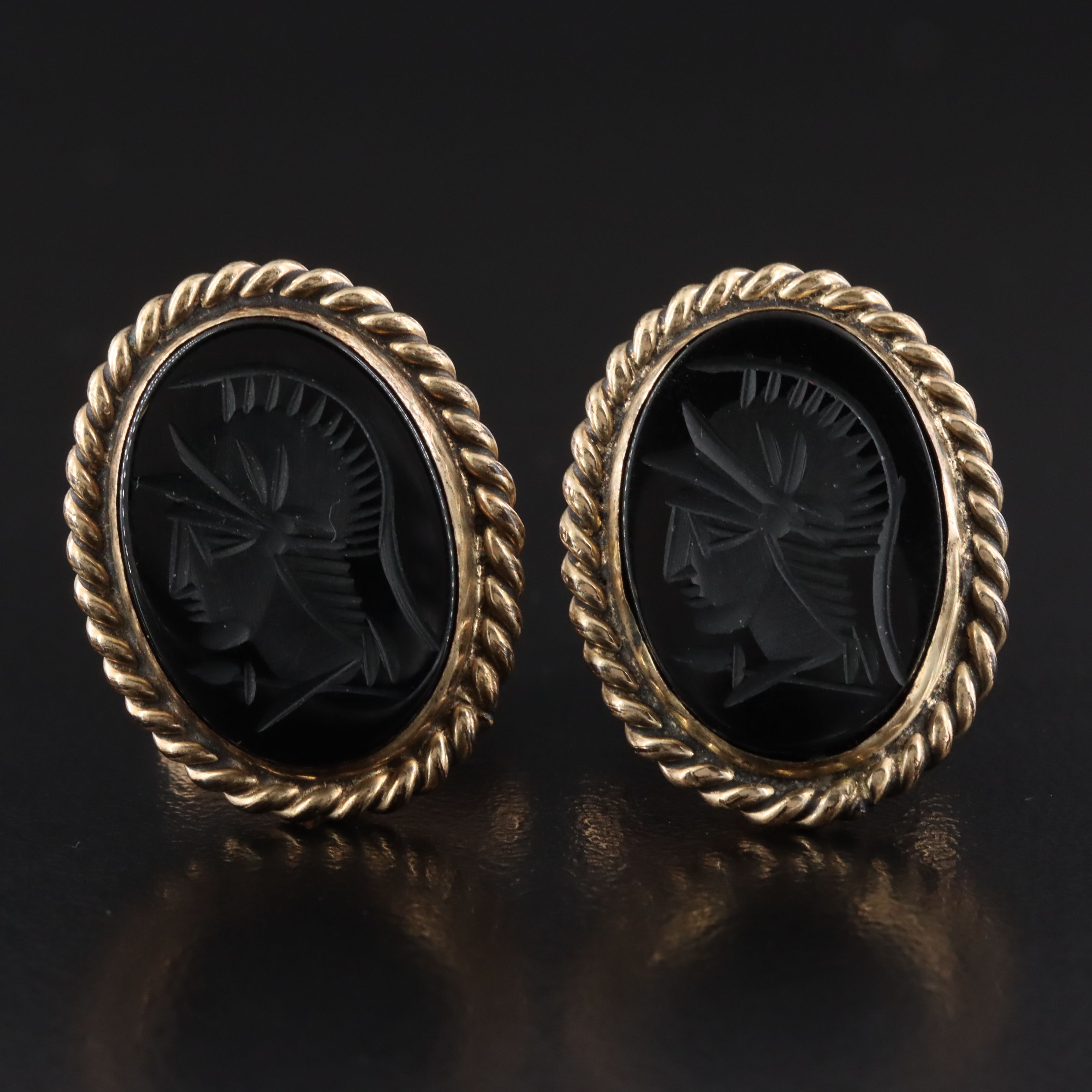 Simmons Gold-Filled Black Onyx Intaglio Cufflinks
