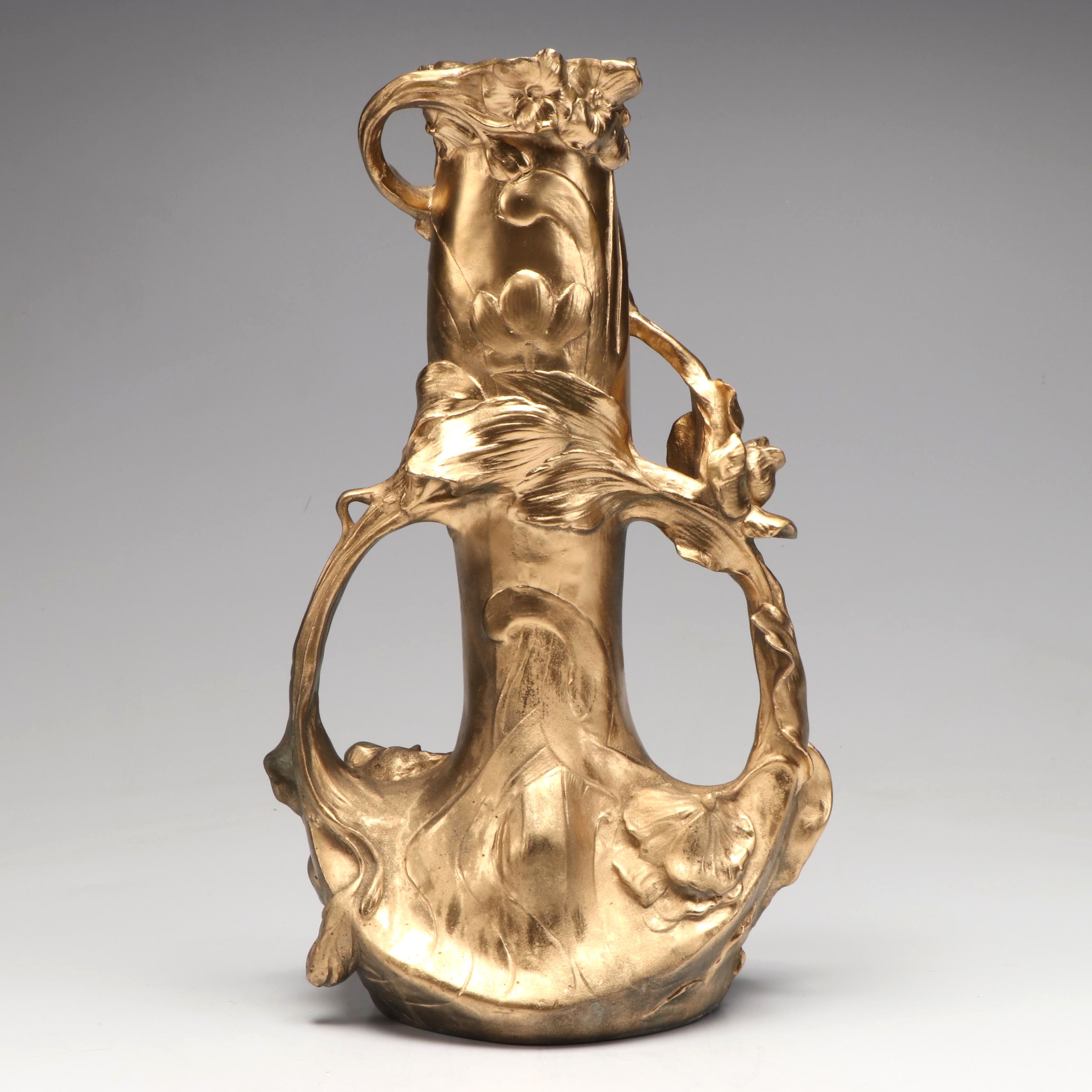 Art Nouveau Style Gilded Metal Vase, Late 19th/Early 20th Century