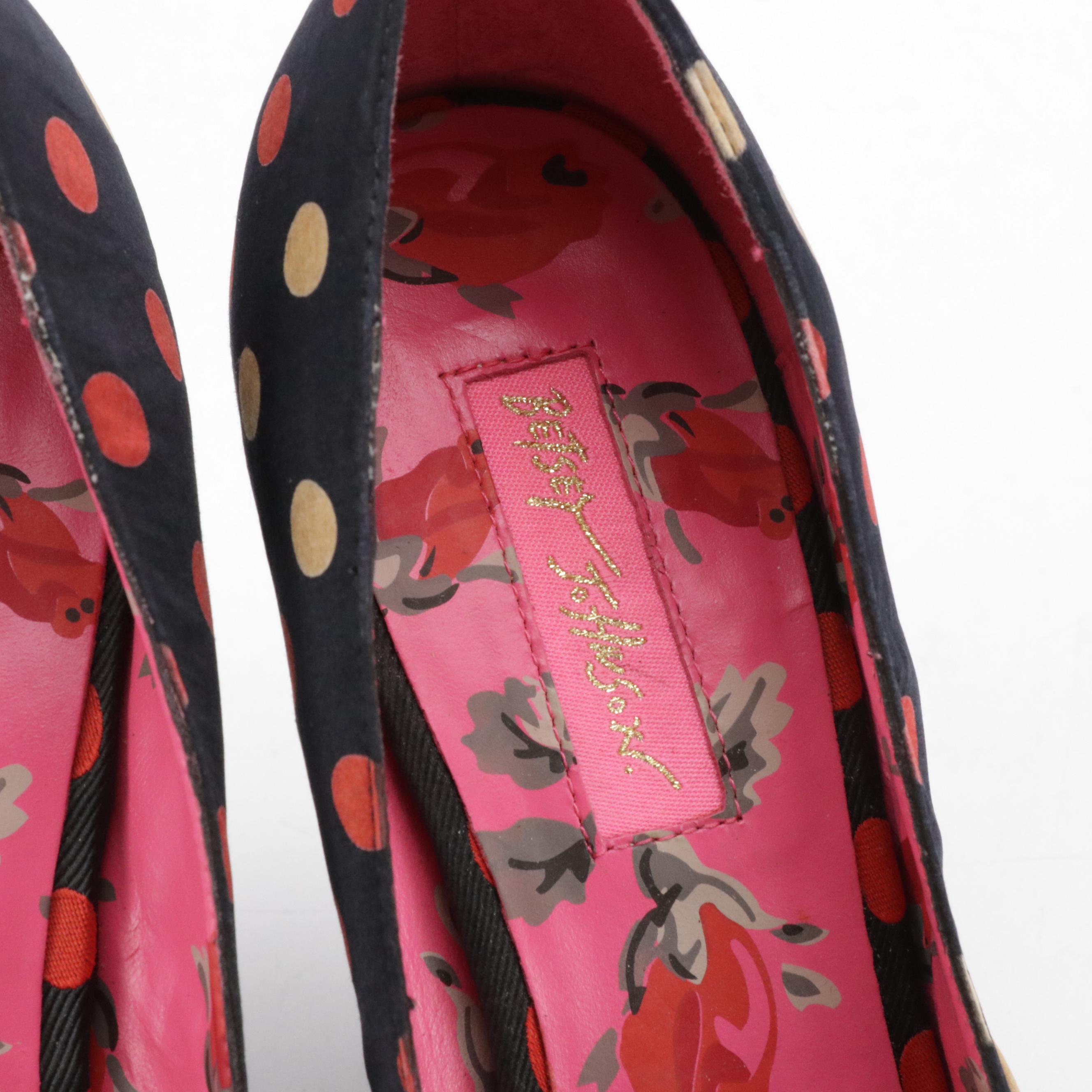 Betsey Johnson "Lydia" Polka-Dot Satin Peep-Toe Wedges