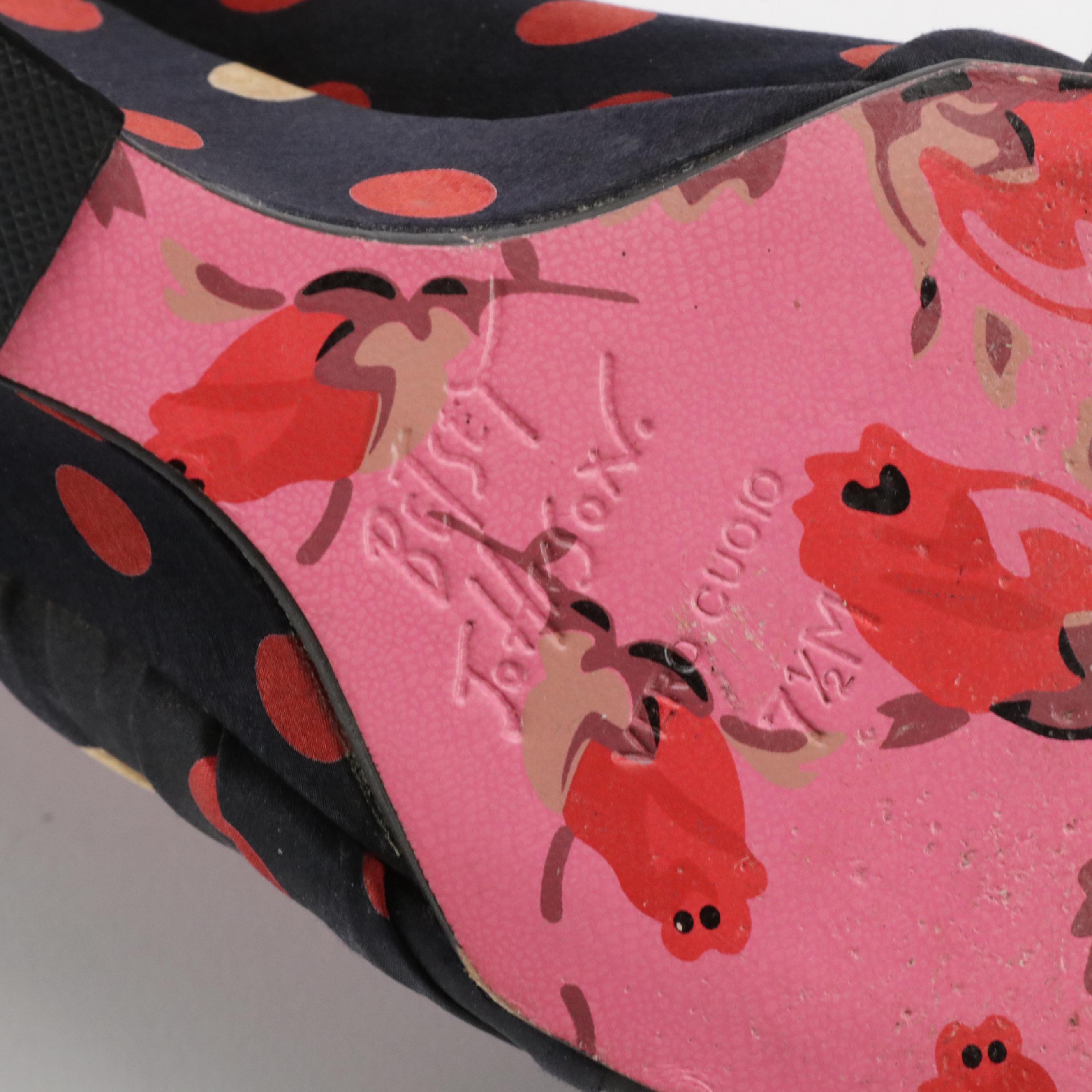 Betsey Johnson "Lydia" Polka-Dot Satin Peep-Toe Wedges