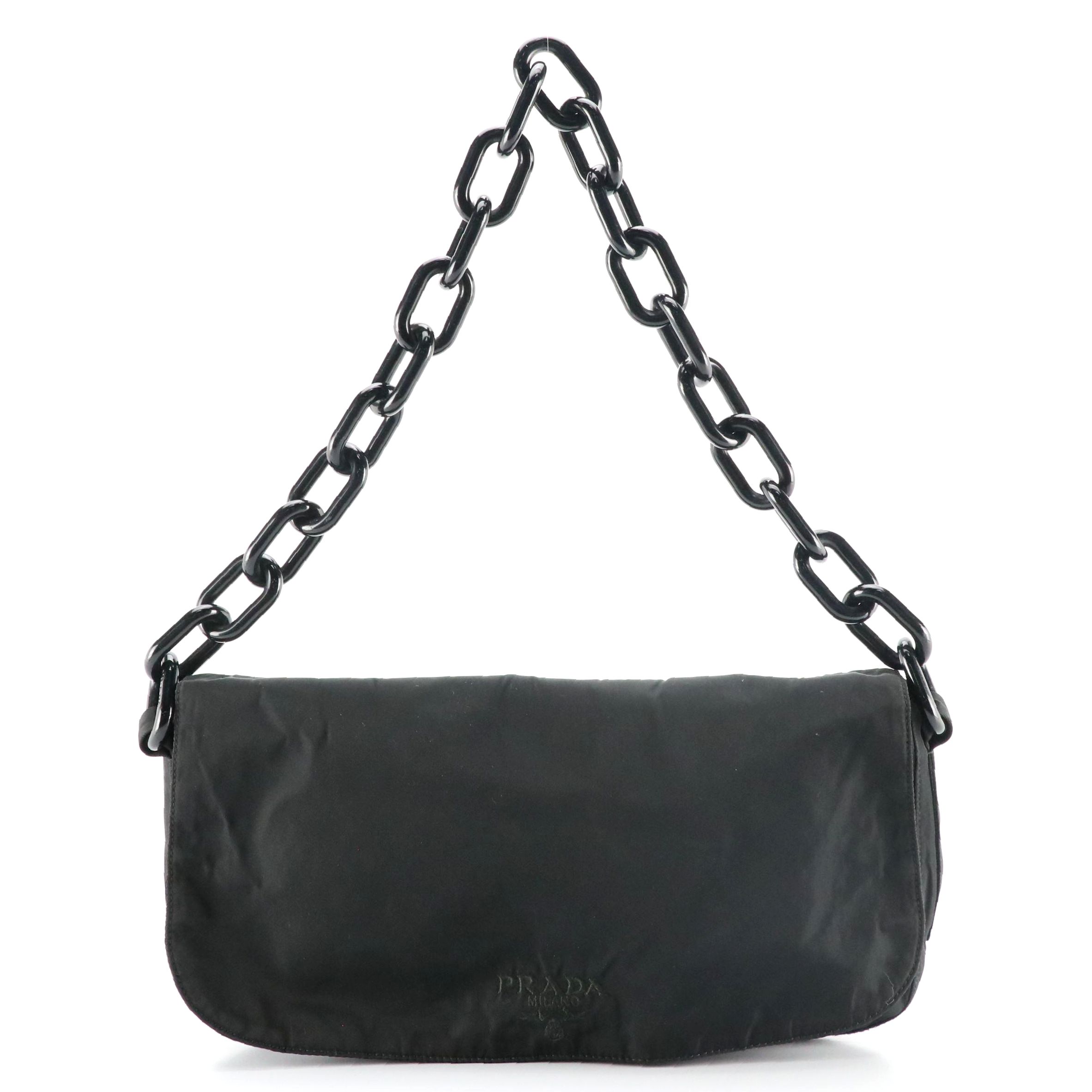 Prada Black Chain Swing Shoulder Bag in Black Tessuto Nylon
