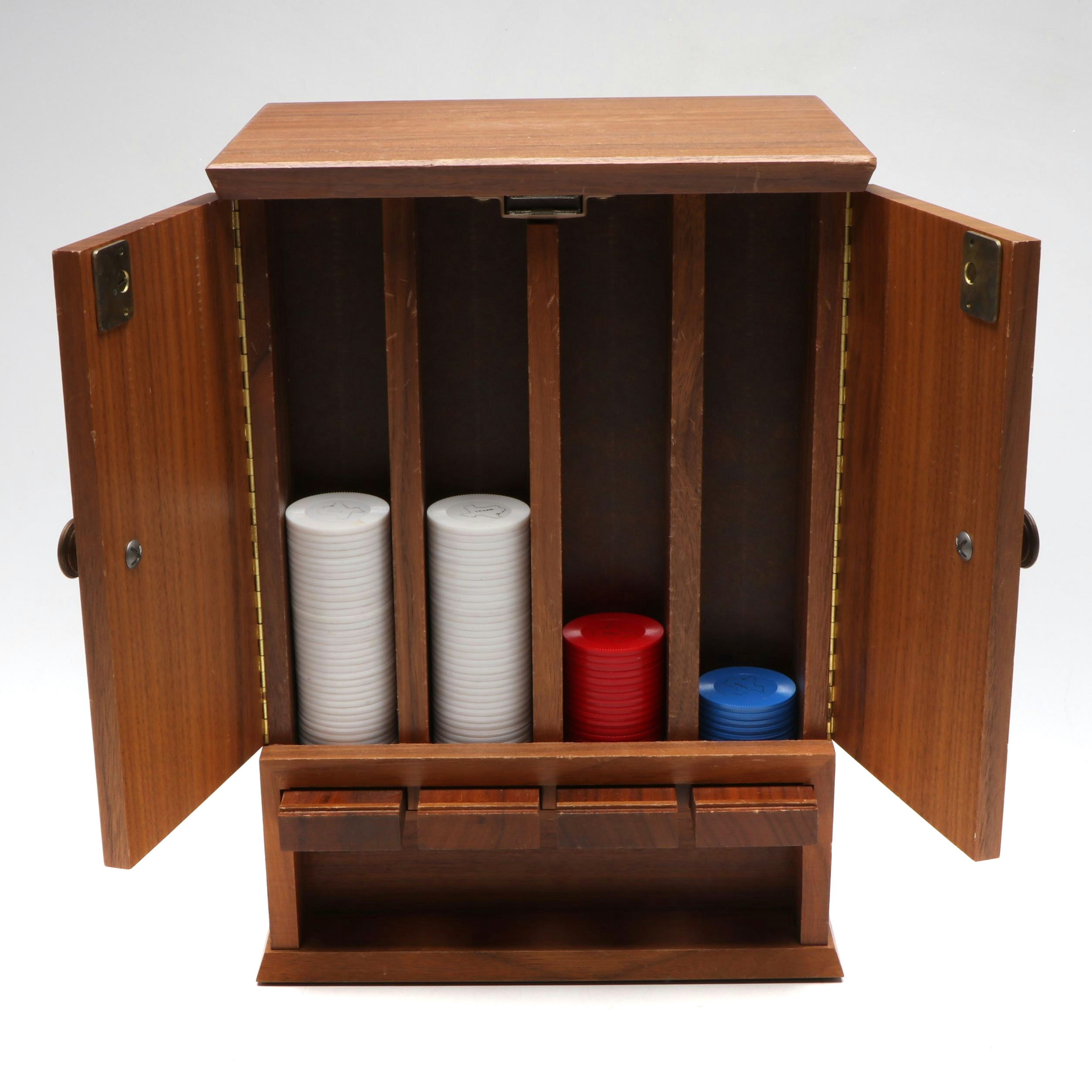 Texas Poker Chips in Wood Poker Organization Cabinet