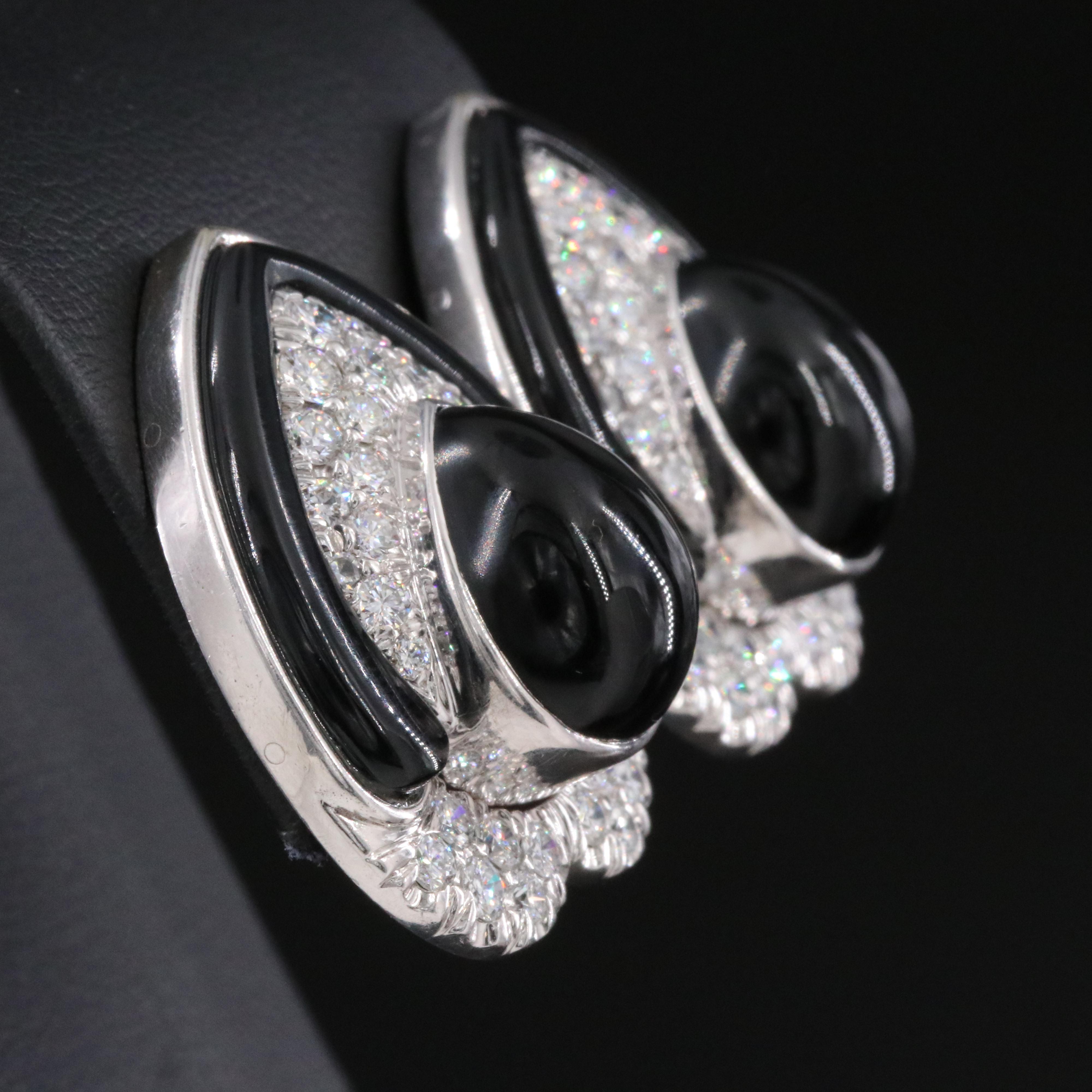 14K "Tuxedo" 2.65 CTW Diamond and Black Onyx Clip Earrings