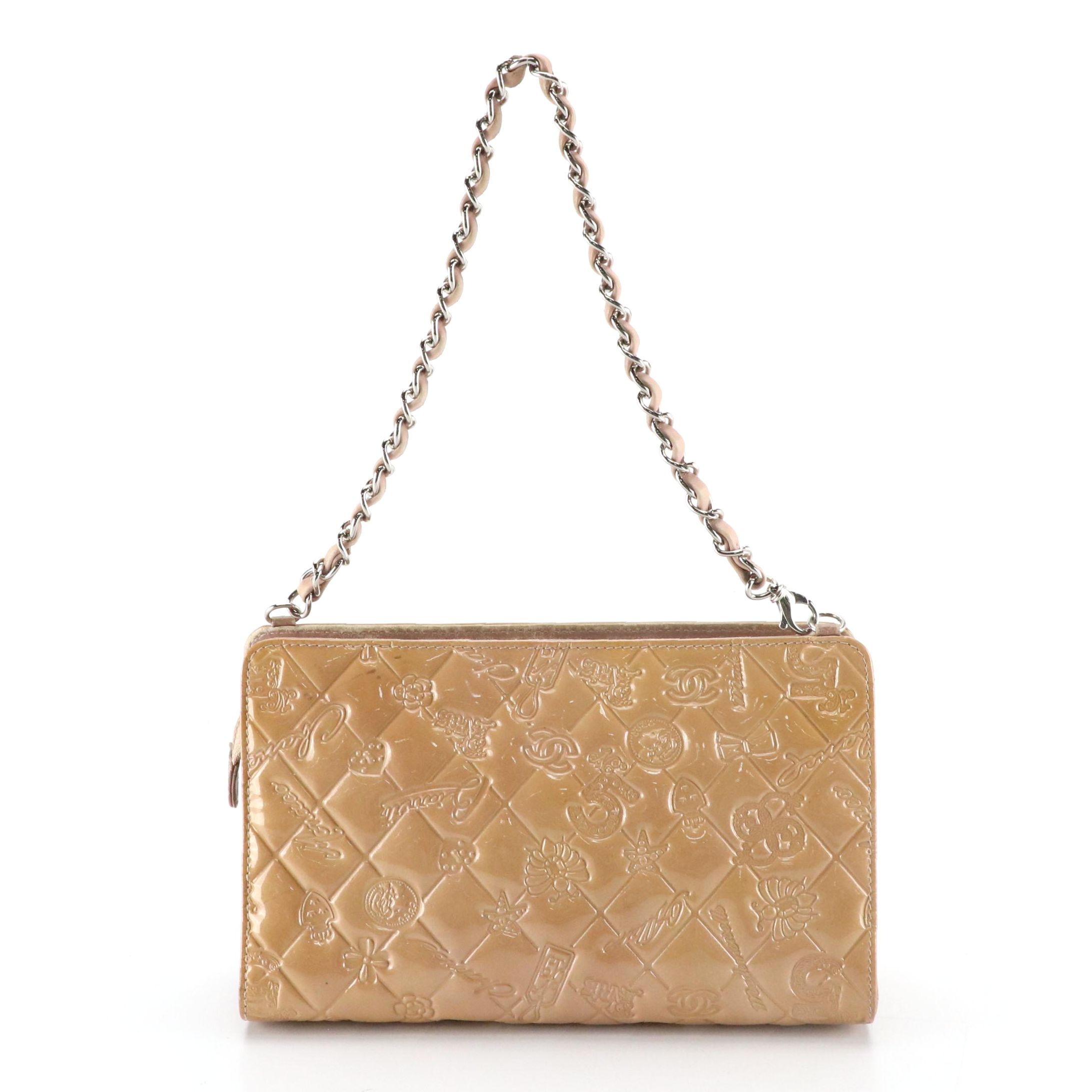 Chanel Precious Symbols Pochette in Neutral Quilted Patent Leather