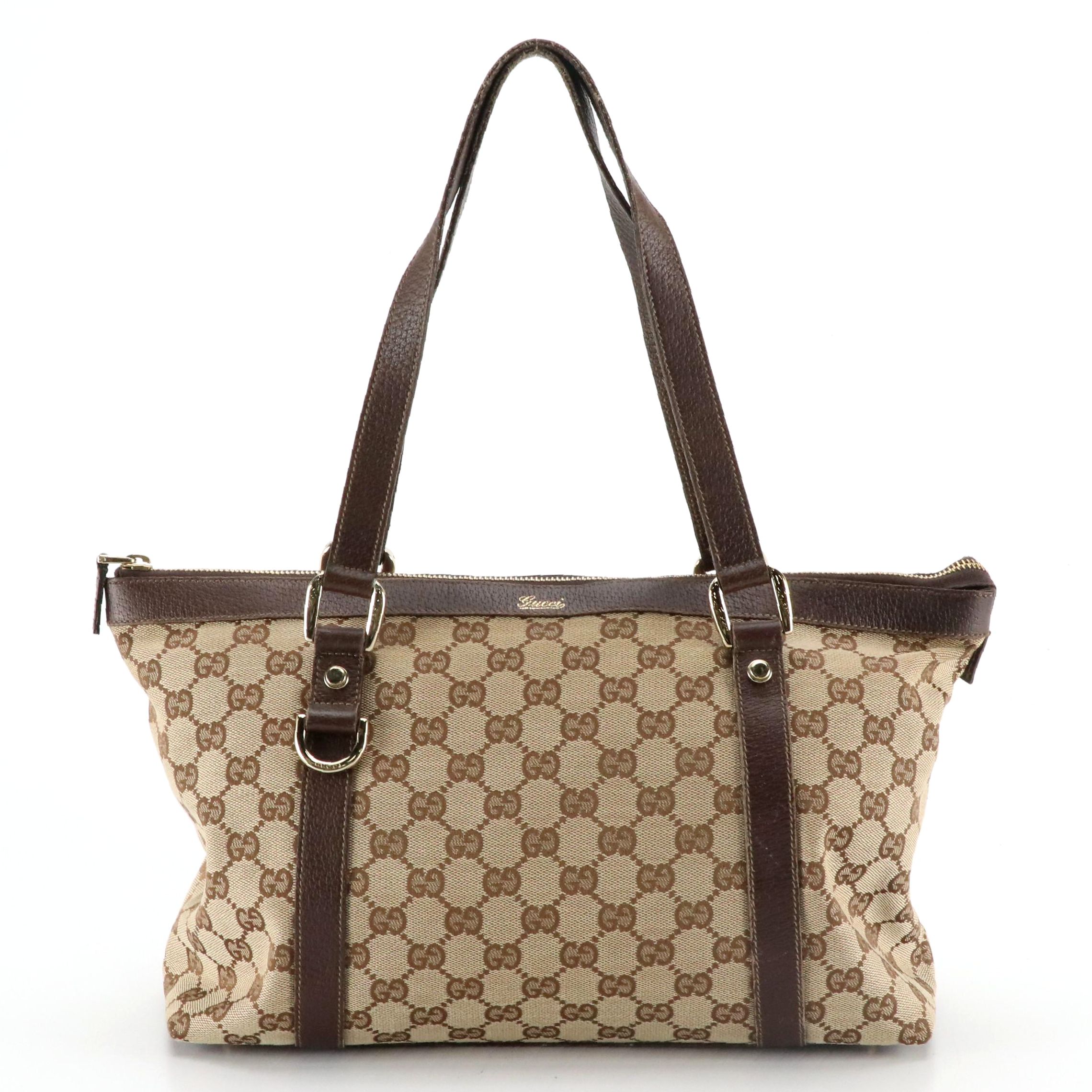 Gucci Medium Abbey D-Ring Shoulder Bag in GG Canvas and Leather