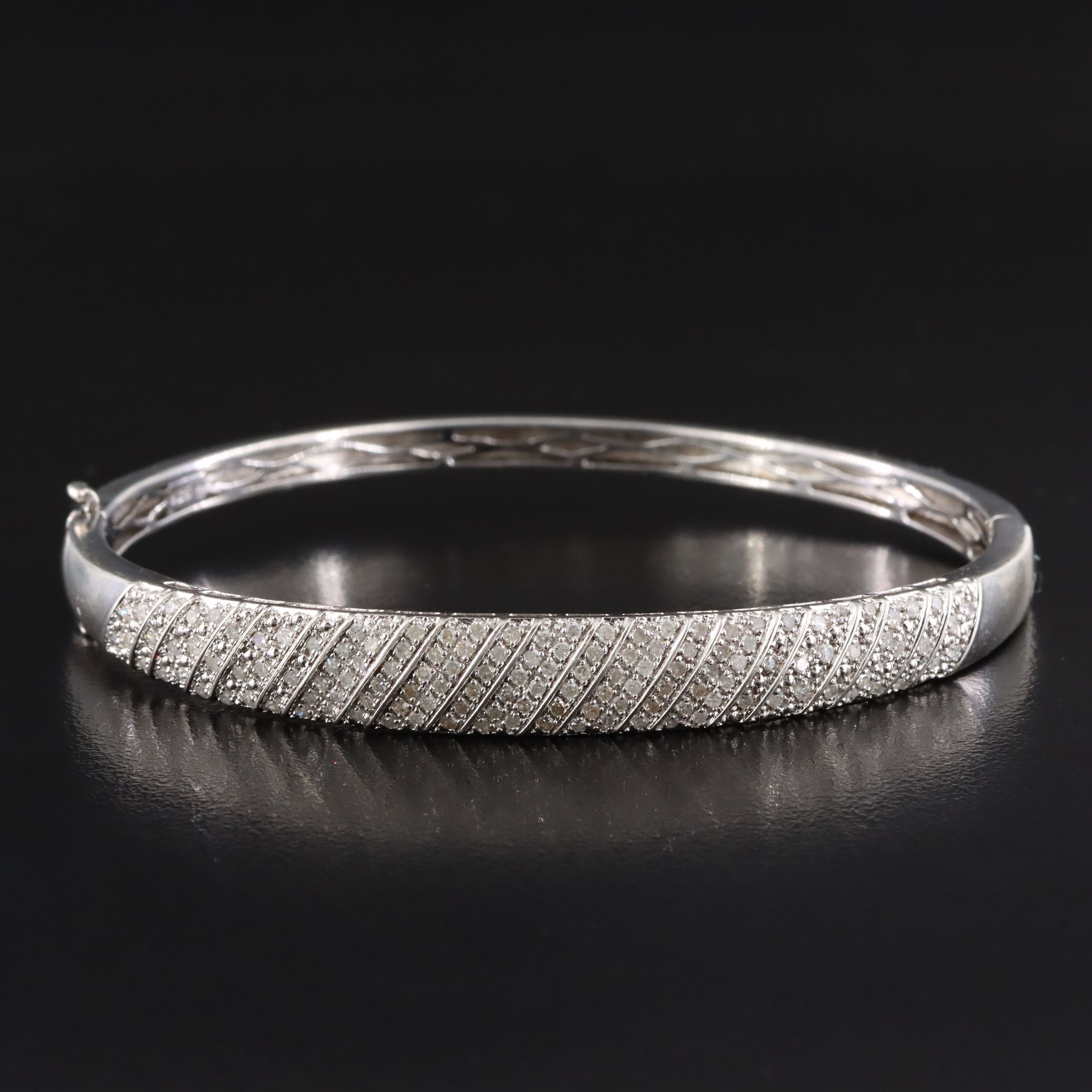 Sterling Diamond Hinged Bangle Bracelet