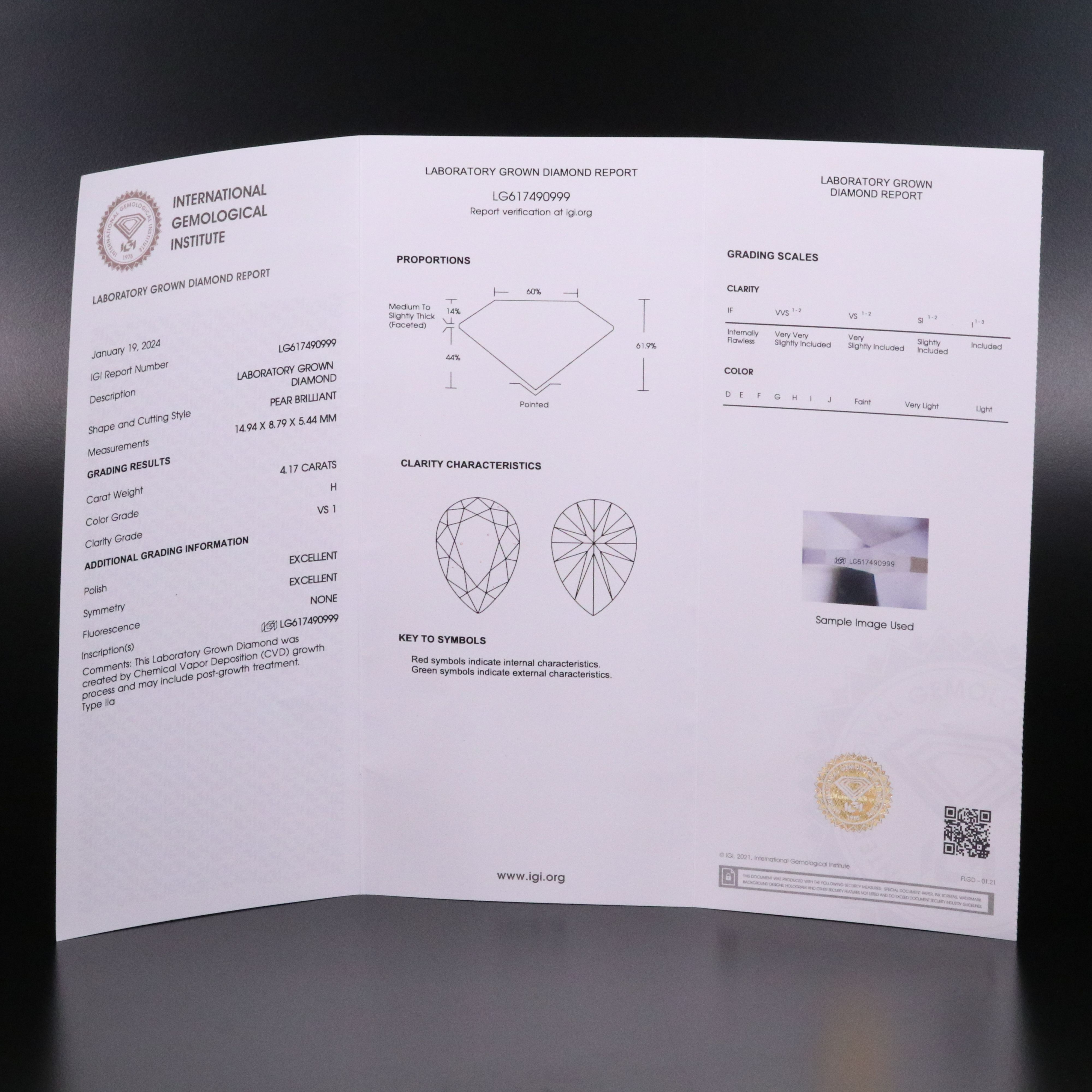 Loose 4.17 CT Lab Grown Diamond with IGI Report