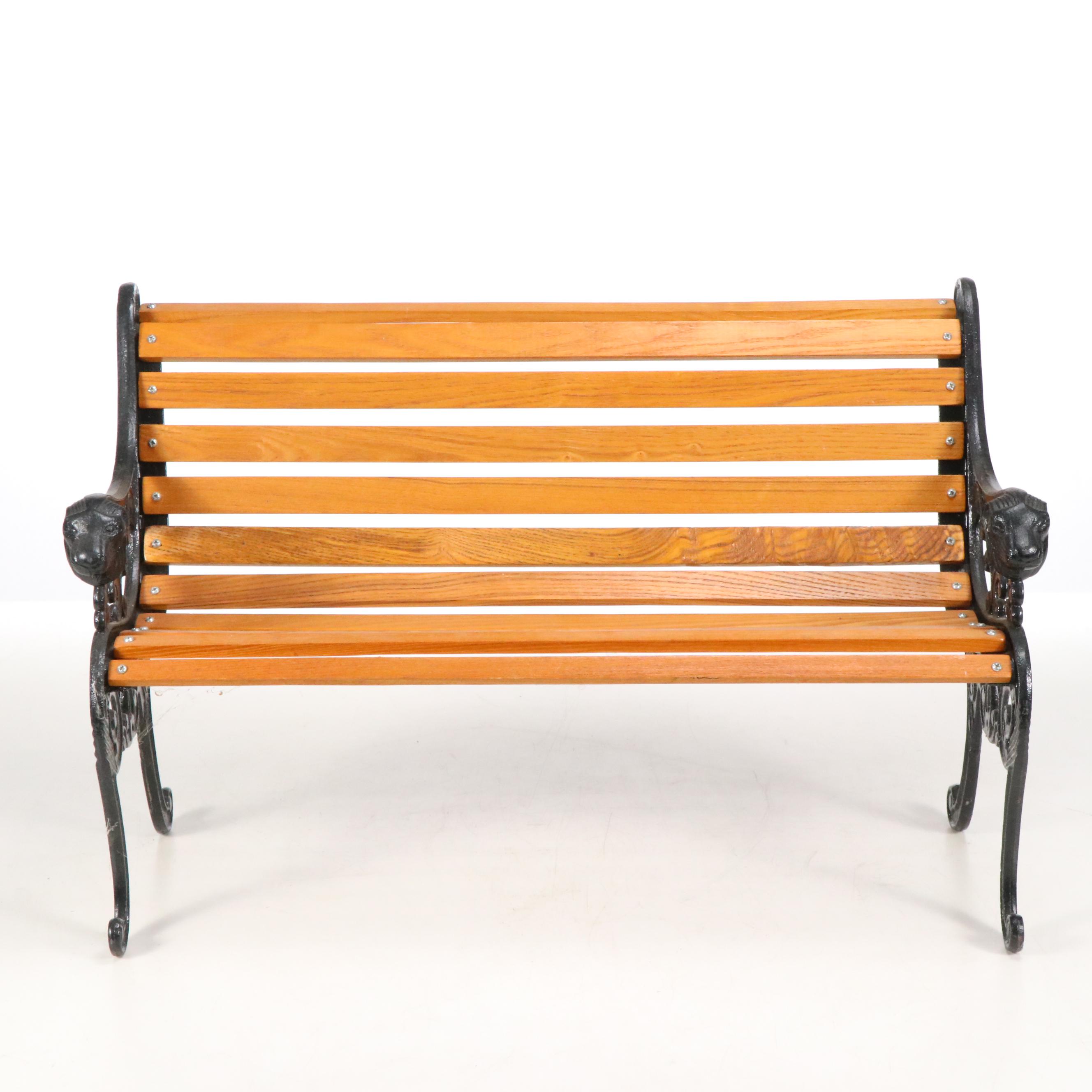 Doll Size Cast Metal and Wood Bench