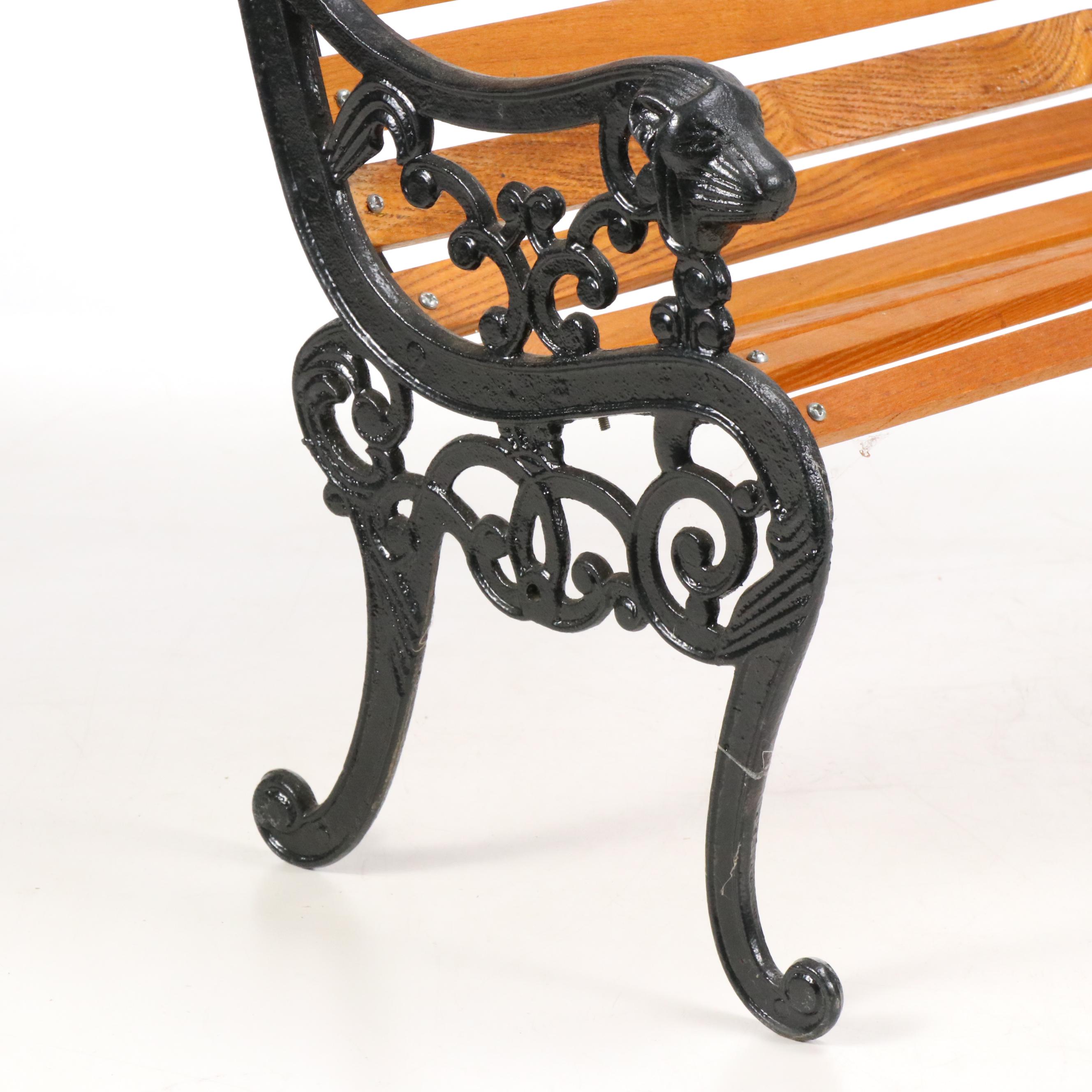 Doll Size Cast Metal and Wood Bench