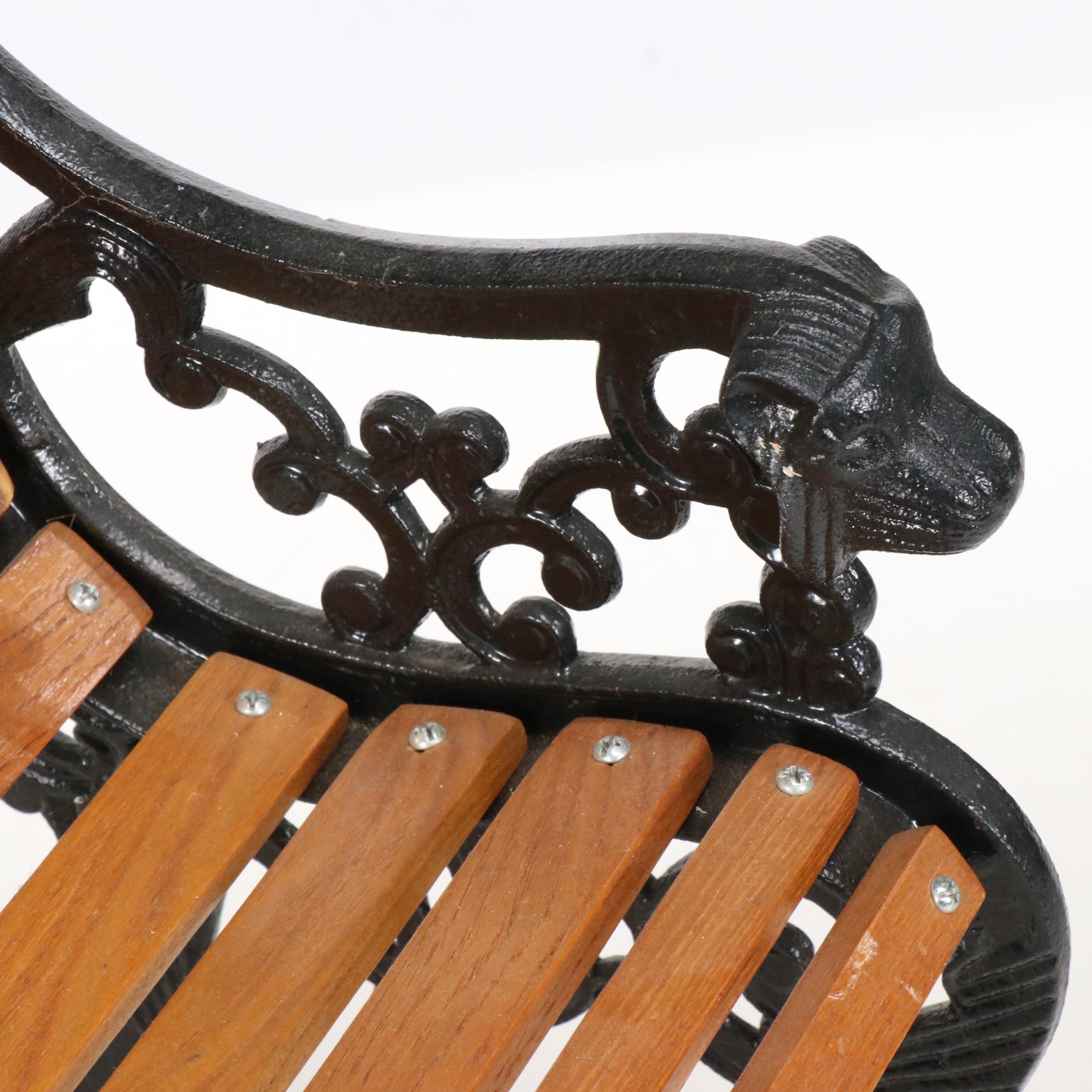 Doll Size Cast Metal and Wood Bench